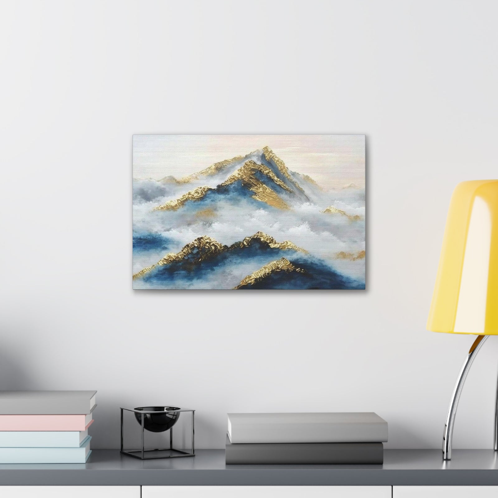 Large Mountain With Clouds Gold and Blue Landscape Painting Canvas Wall Art for Home Decor Ready-to-Hang-Express Your Love Gifts