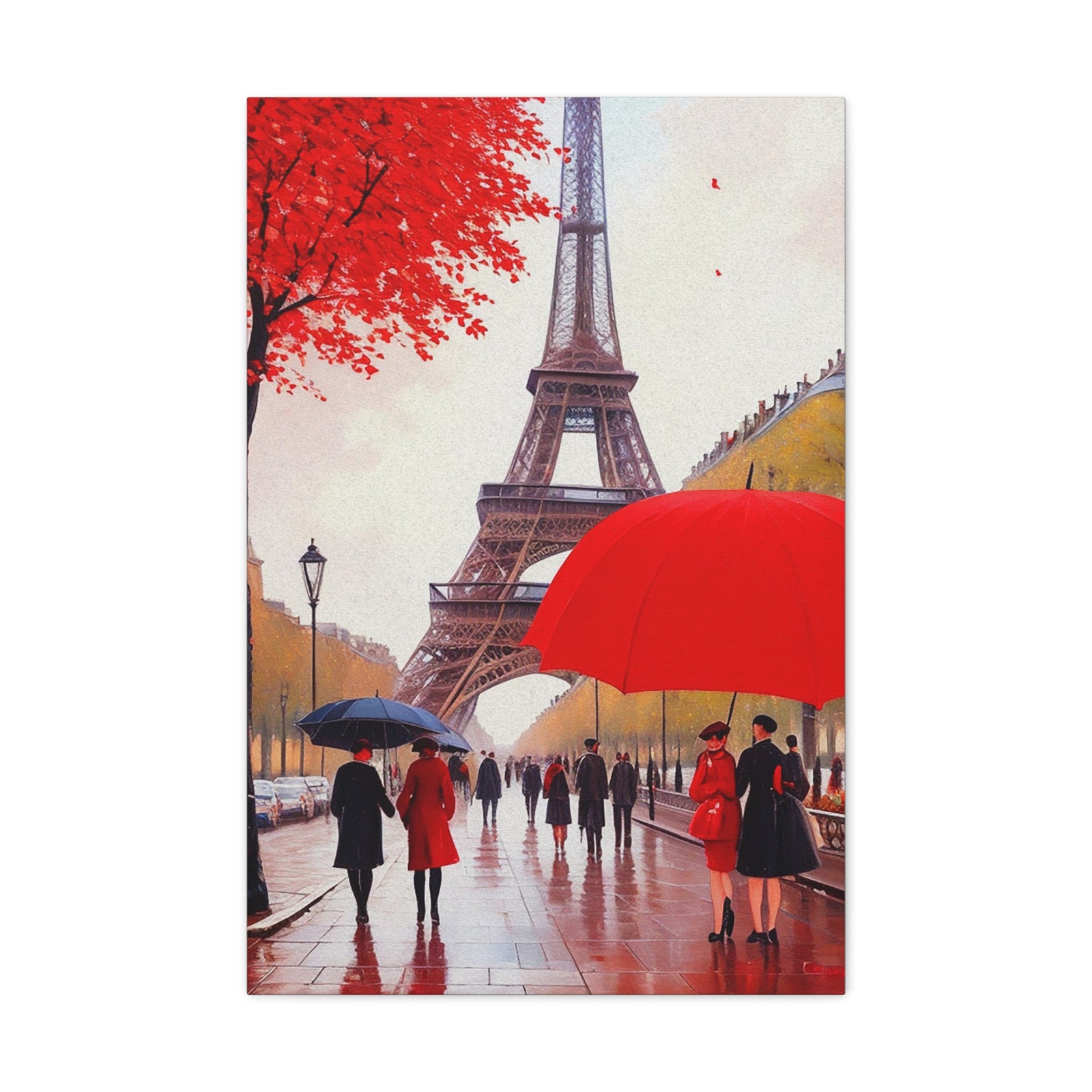 Eiffel Tower Big Red Umbrella Paris France Canvas Artwork High-Quality Breathtaking French City for Home Decor Ready to Hang-Express Your Love Gifts
