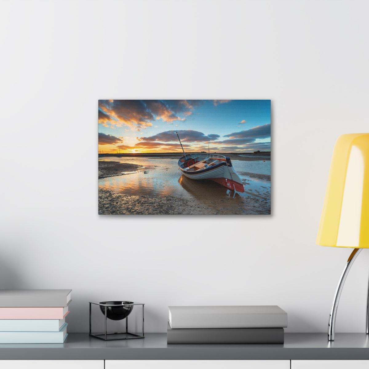 Stunning Sunset Over Fishing Boat Ocean Canvas Wall Art for Home Decor Ready-to-Hang-Express Your Love Gifts