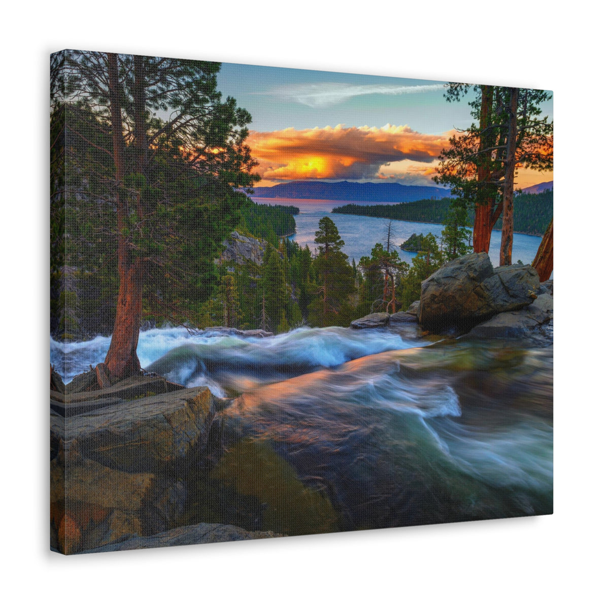 Water Rushing Lake Sunset Nature Wilderness Photography Canvas Wall Art for Home Decor Ready-to-Hang-Express Your Love Gifts