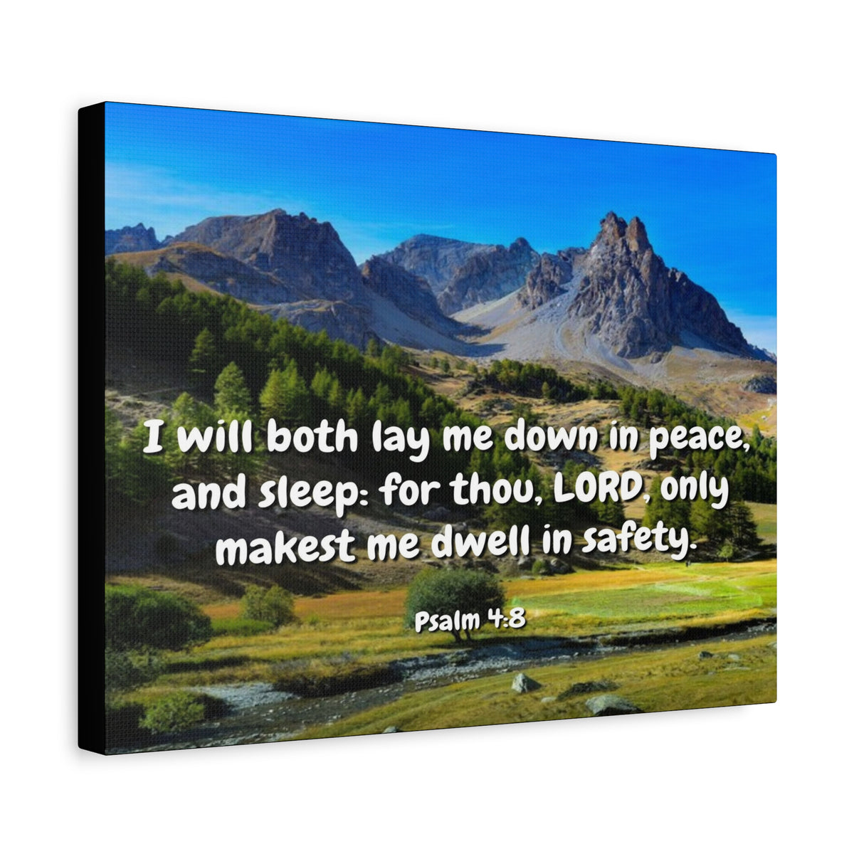 Scripture Canvas Dwell In Safety Psalms 4:8 Christian Wall Art Bible Verse Print Ready to Hang-Express Your Love Gifts