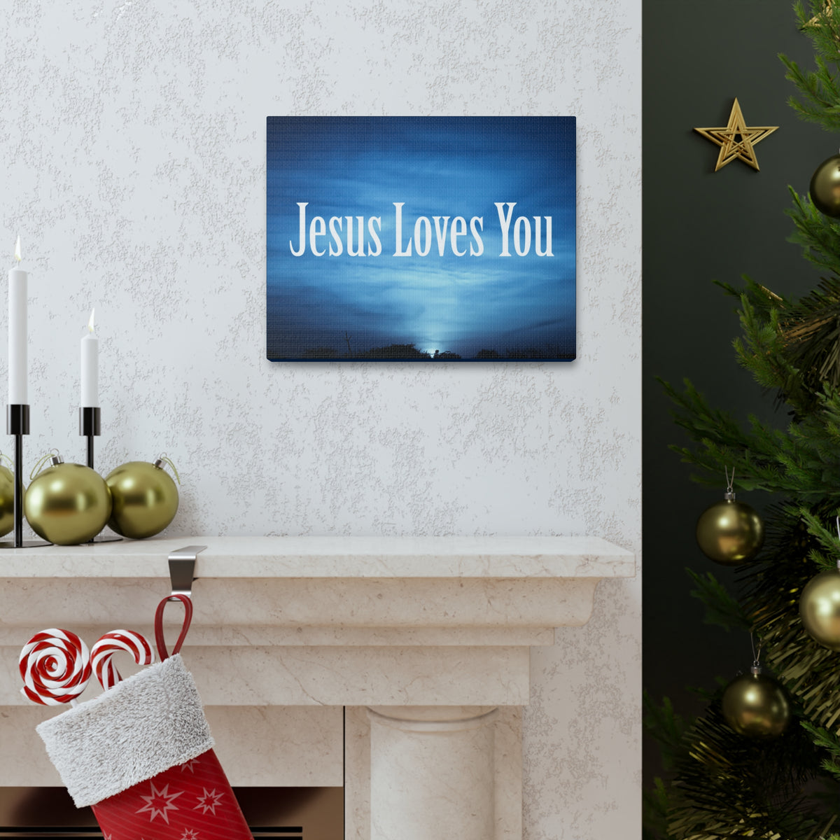 Scripture Canvas Jesus Loves You John 3:16 Dark Blue Sky Christian Wall Art Bible Verse Print Ready to Hang-Express Your Love Gifts