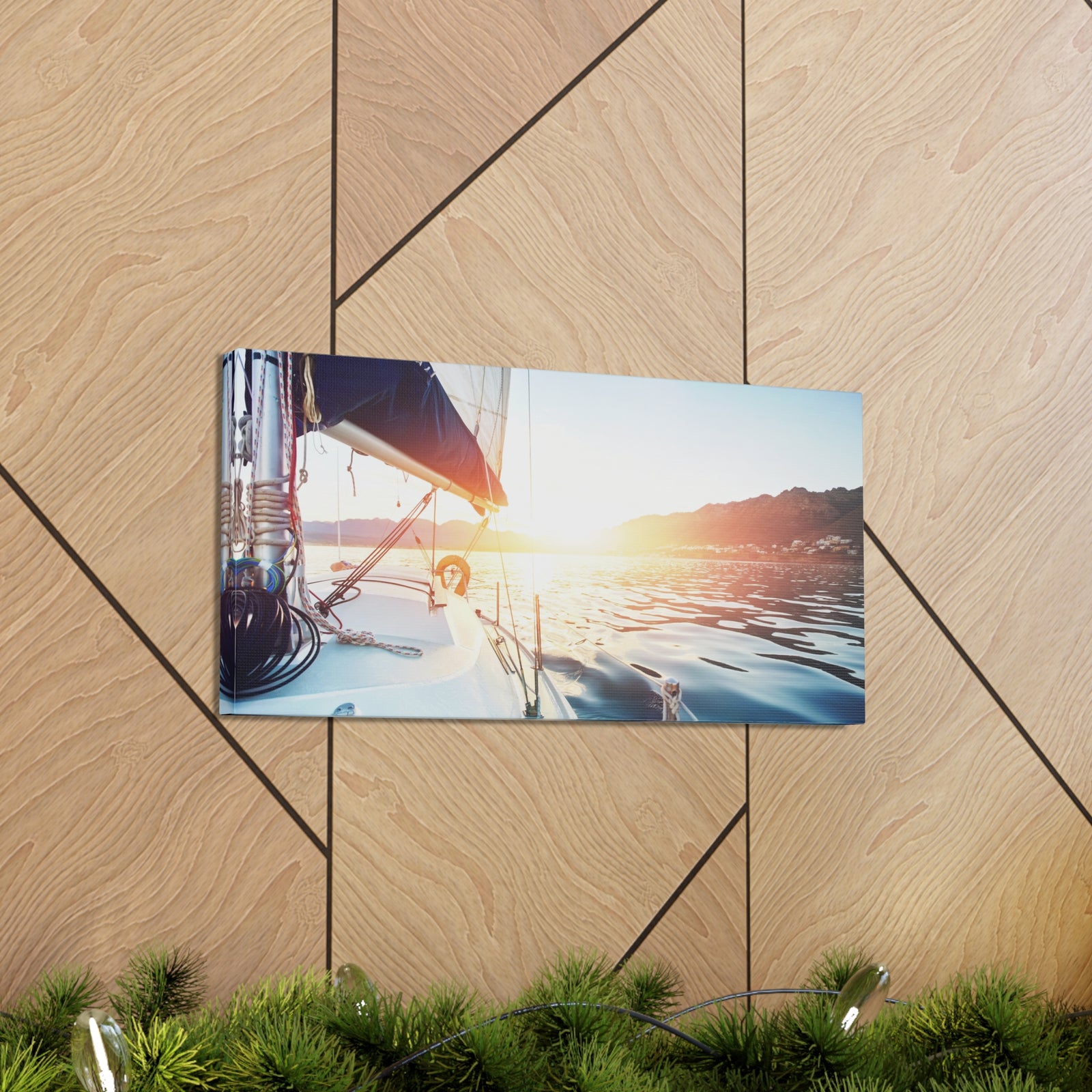 Sailing Yacht Boat On ocean At Sunset Ocean Canvas Wall Art for Home Decor Ready-to-Hang-Express Your Love Gifts