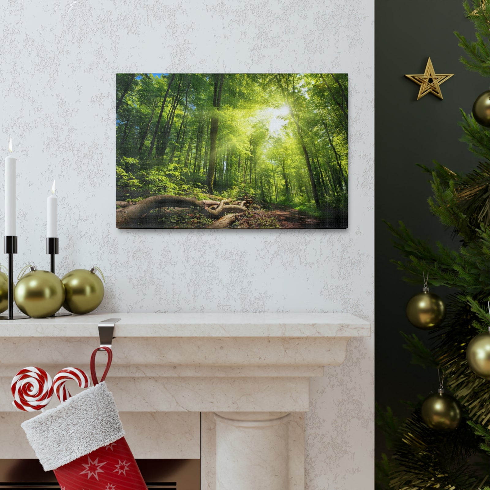 Sunlight Forest Green Nature Wilderness Photography Canvas Wall Art for Home Decor Ready-to-Hang-Express Your Love Gifts