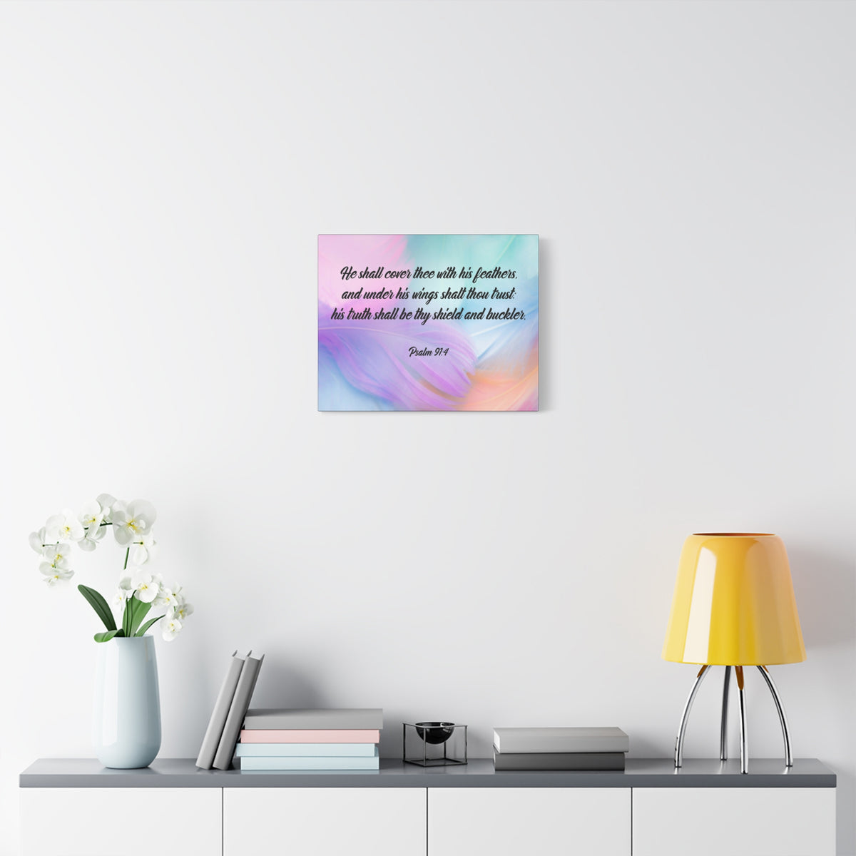 Scripture Canvas Under His Wings Psalm 91:4 Christian Wall Art Bible Verse Print Ready to Hang-Express Your Love Gifts