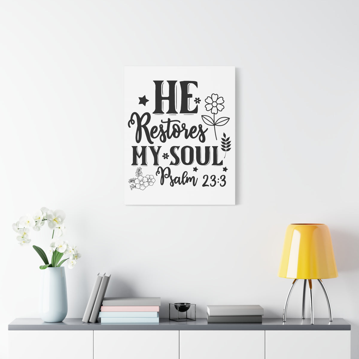 Scripture Walls Psalm 23:3 He Restores My Soul Bible Verse Canvas Christian Wall Art Ready to Hang Unframed-Express Your Love Gifts