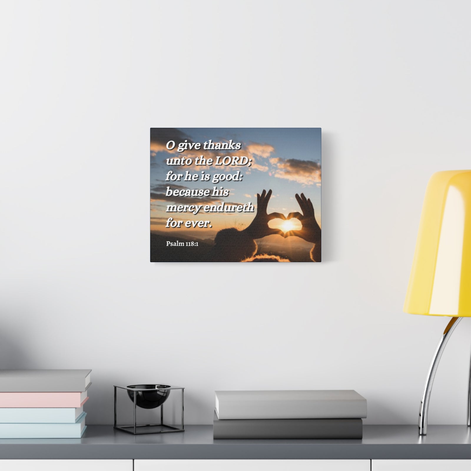 Scripture Canvas Give Thanks Psalm 118:1 Christian Wall Art Bible Verse Print Ready to Hang-Express Your Love Gifts