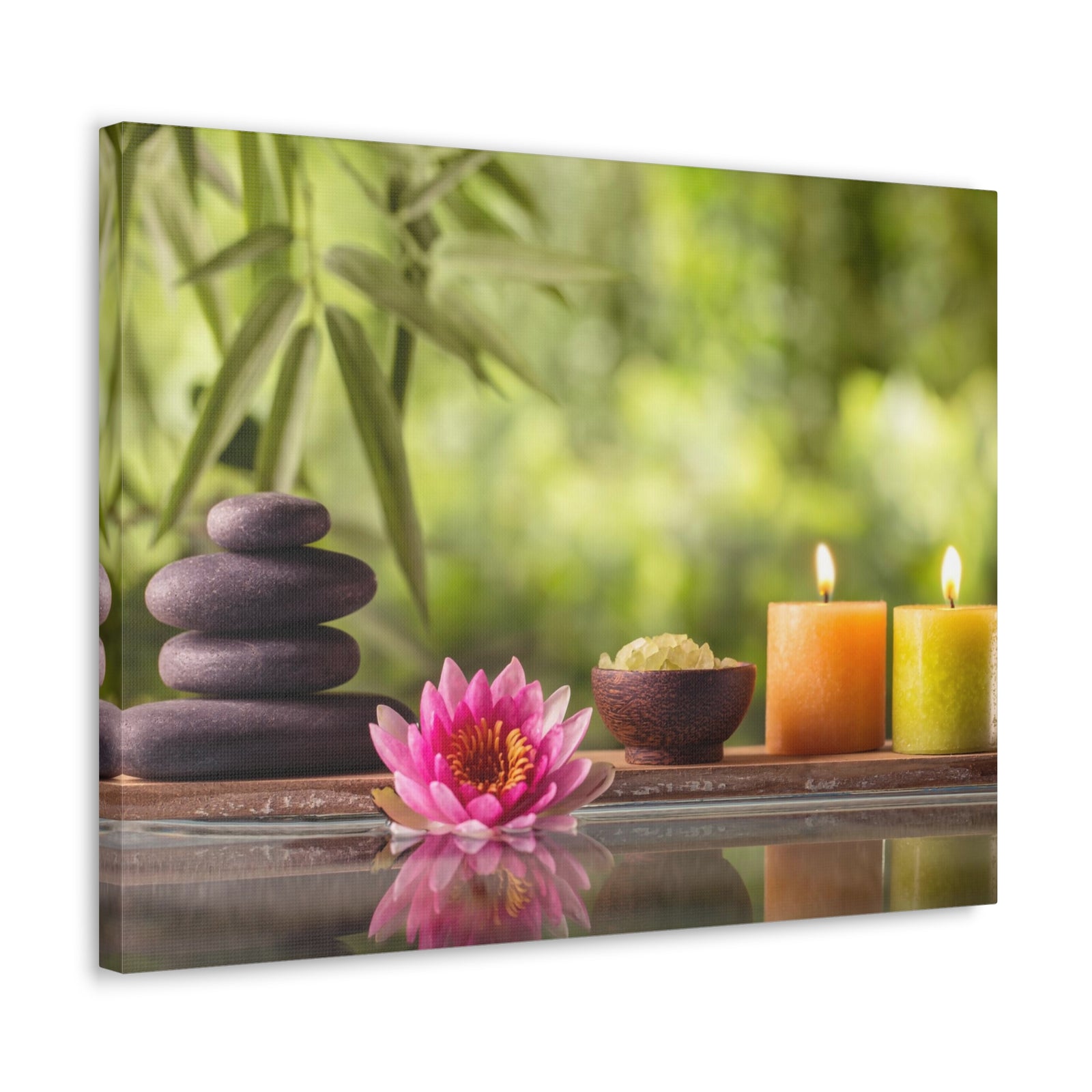 Zen Stone and Salt Forest Floral Nature Photography Canvas Wall Art for Home Decor Ready-to-Hang-Express Your Love Gifts