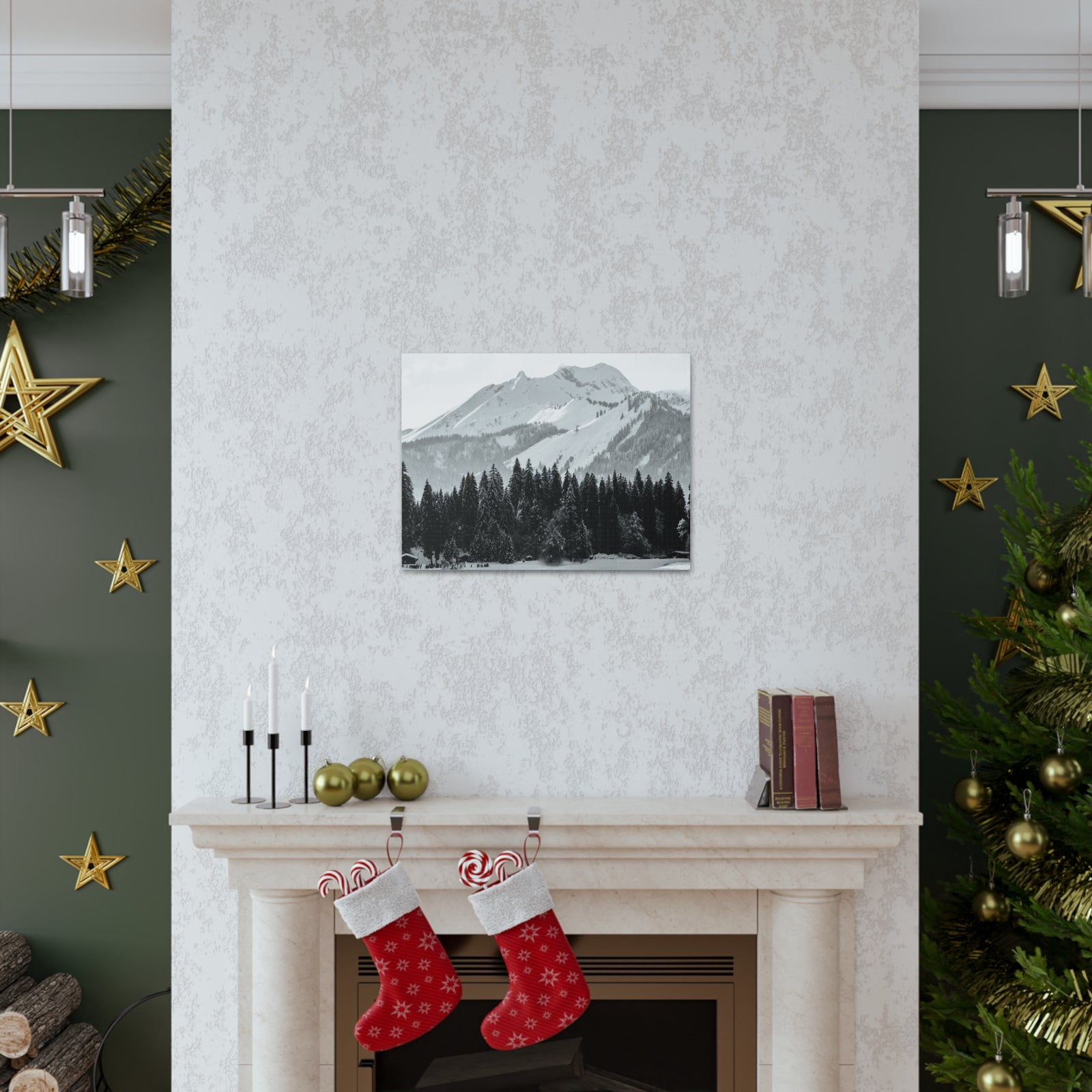 Winter Forest Mountain Black And White Nature Wilderness Photography Canvas Wall Art for Home Decor Ready-to-Hang-Express Your Love Gifts