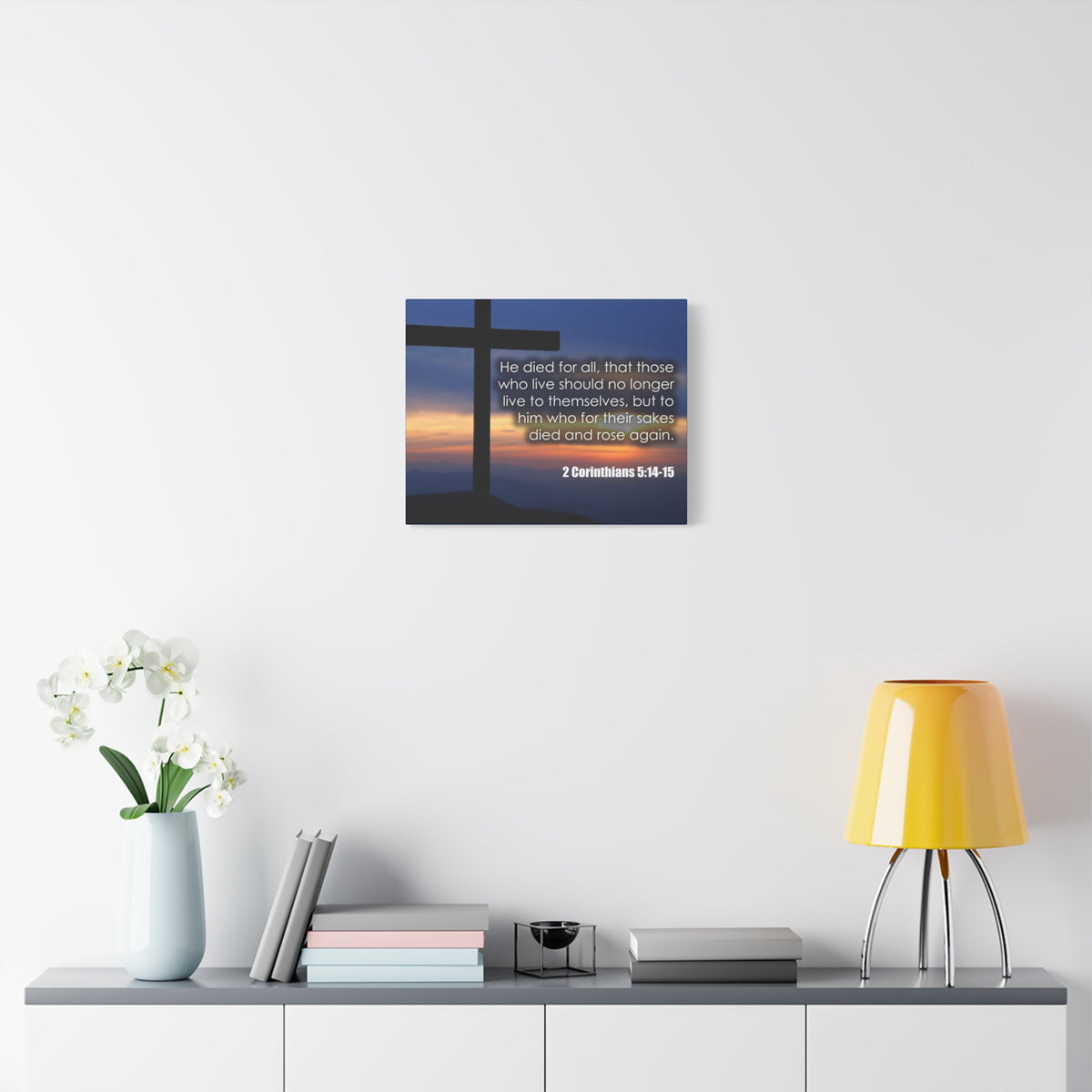 Bible Verse Canvas He Died For All 2 Corinthians 5:14-15 Christian Home Décor Wall Art Scripture Ready to Hang Faith Print-Express Your Love Gifts