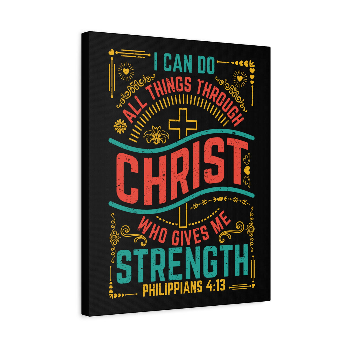 Scripture Canvas All Things Black Philippians 4:13 Christian Wall Art Bible Verse Print Ready to Hang-Express Your Love Gifts