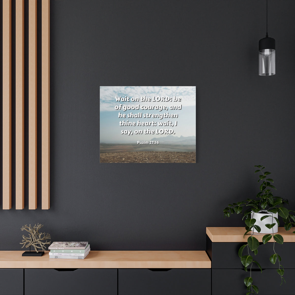 Scripture Canvas Strengthen Thine Heart Psalms 27:14 Christian Wall Art Bible Verse Print Ready to Hang-Express Your Love Gifts