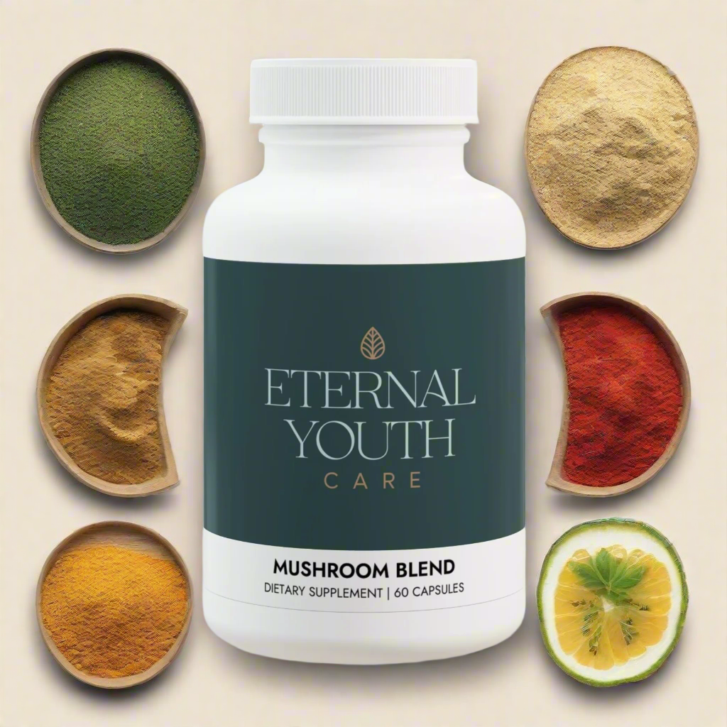 Eternal Youth Care Mushroom Blend Supplement – Brain Health, Energy & Antioxidant Support | Non-GMO, Vegan (60 Capsules)-Express Your Love Gifts