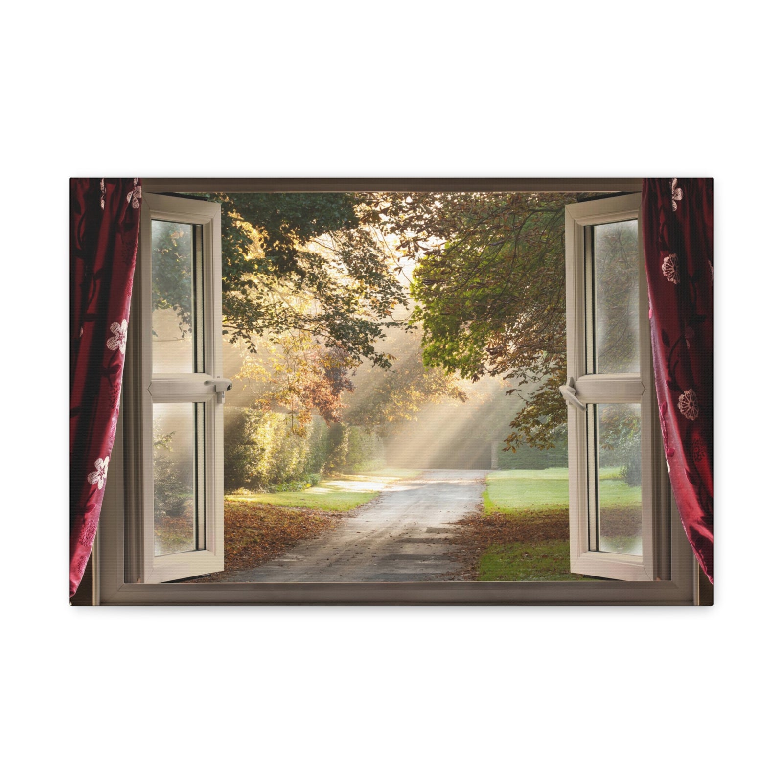 Canvas Print Wall Art Window Road Trees View Nature Photography Realism Scenic Landscape Colorful Multicolor for Home Decor Ready to Hang-Express Your Love Gifts