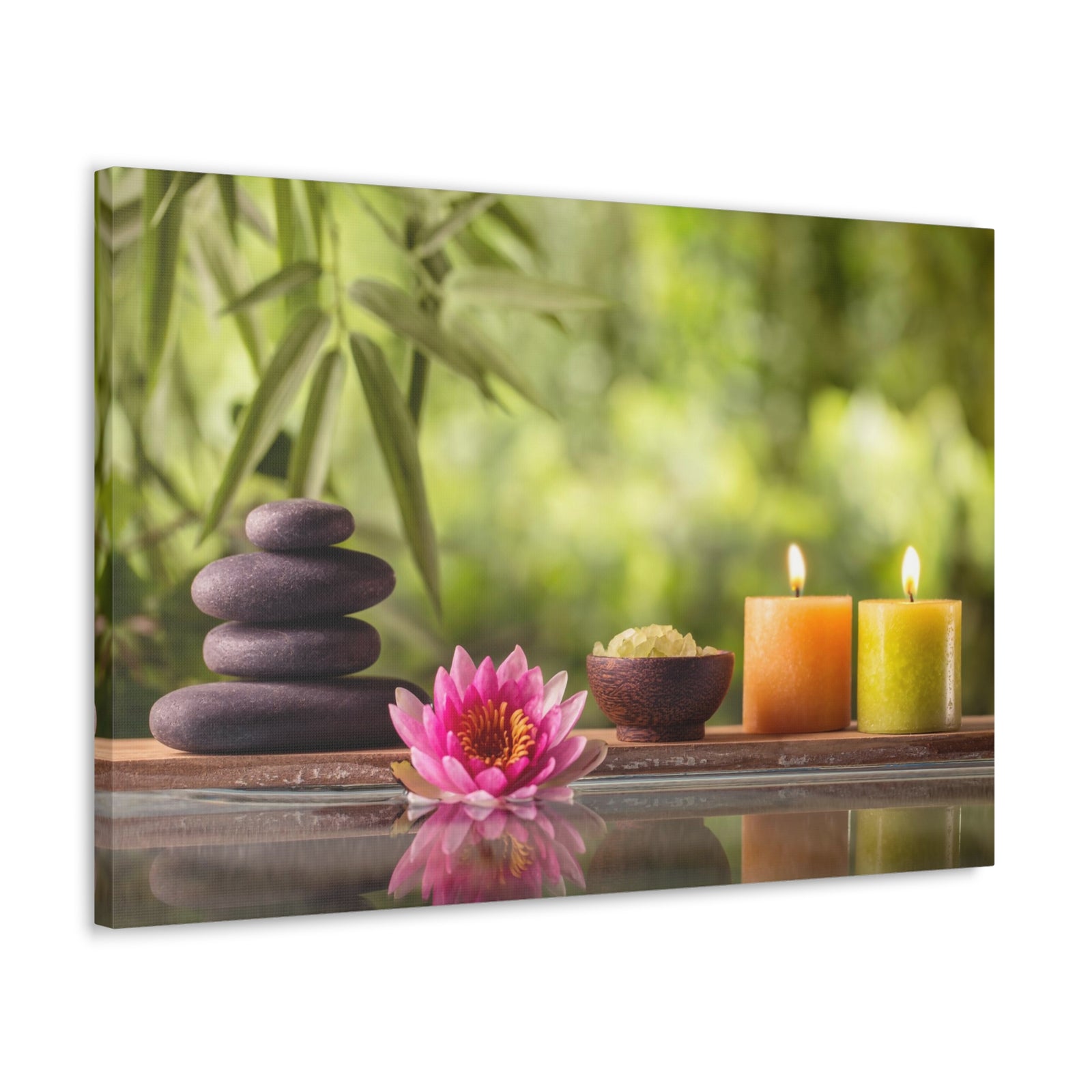 Zen Stone and Salt Forest Floral Nature Photography Canvas Wall Art for Home Decor Ready-to-Hang-Express Your Love Gifts