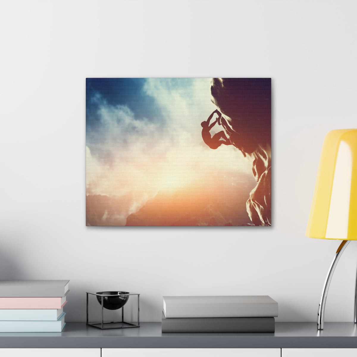 Man Climbing Rock Mountain Nature Wilderness Photography Canvas Wall Art for Home Decor Ready-to-Hang-Express Your Love Gifts