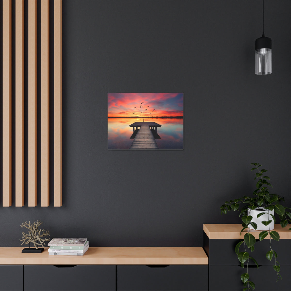 Wooden Bridge Lake View Dawn Nature Wilderness Photography Canvas Wall Art for Home Decor Ready-to-Hang-Express Your Love Gifts