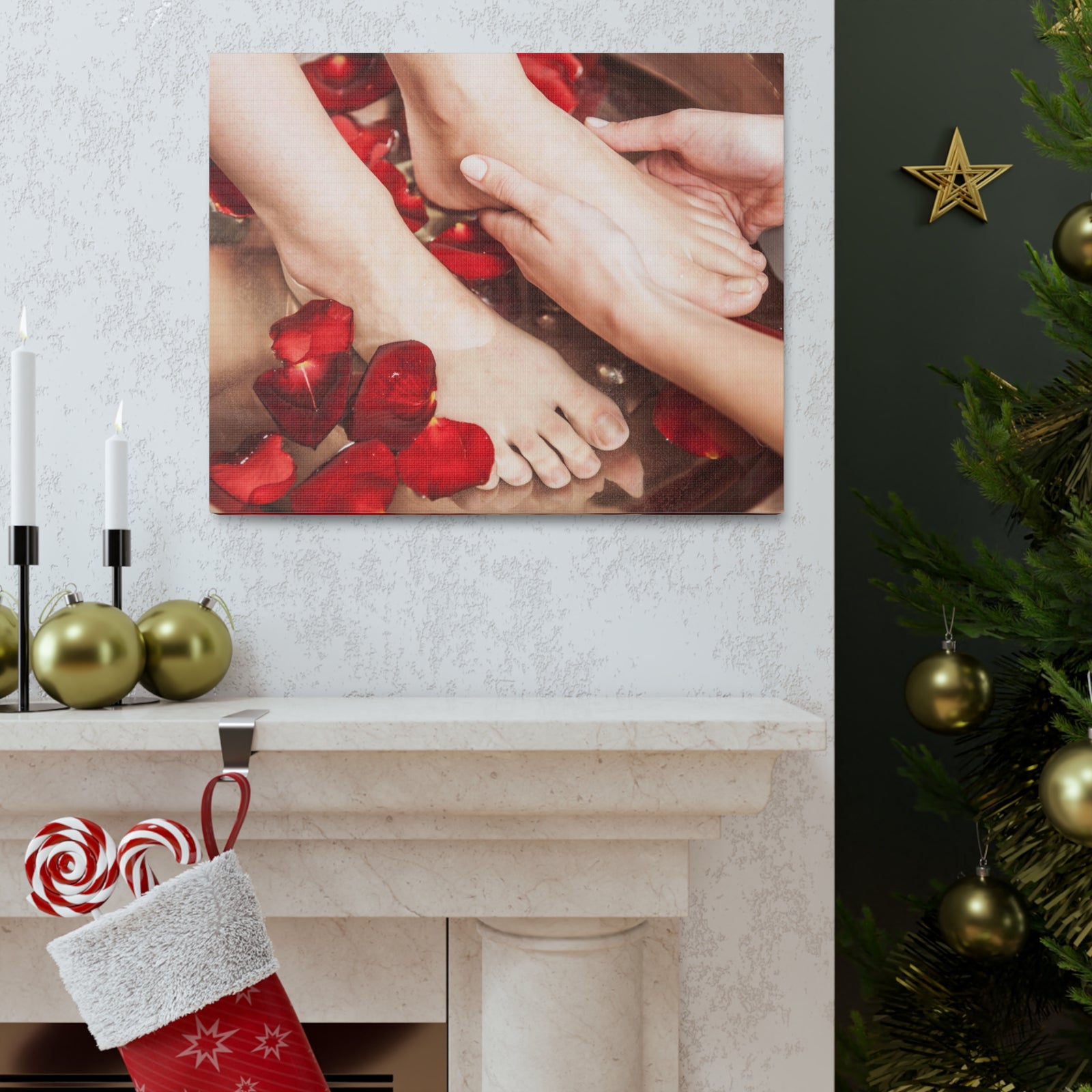 Female Feet at Spa Forest Floral Nature Photography Canvas Wall Art for Home Decor Ready-to-Hang-Express Your Love Gifts