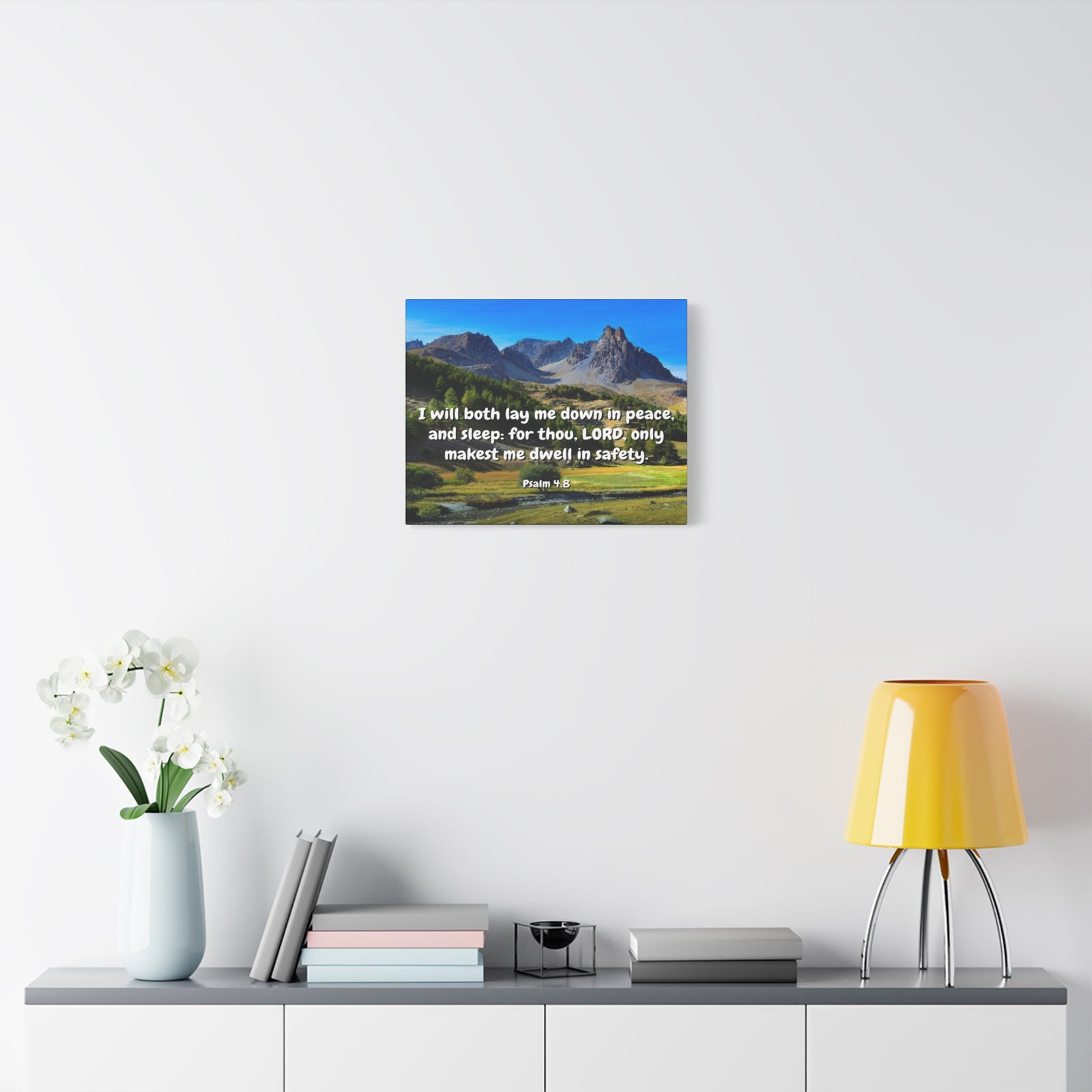 Scripture Canvas Dwell In Safety Psalms 4:8 Christian Wall Art Bible Verse Print Ready to Hang-Express Your Love Gifts