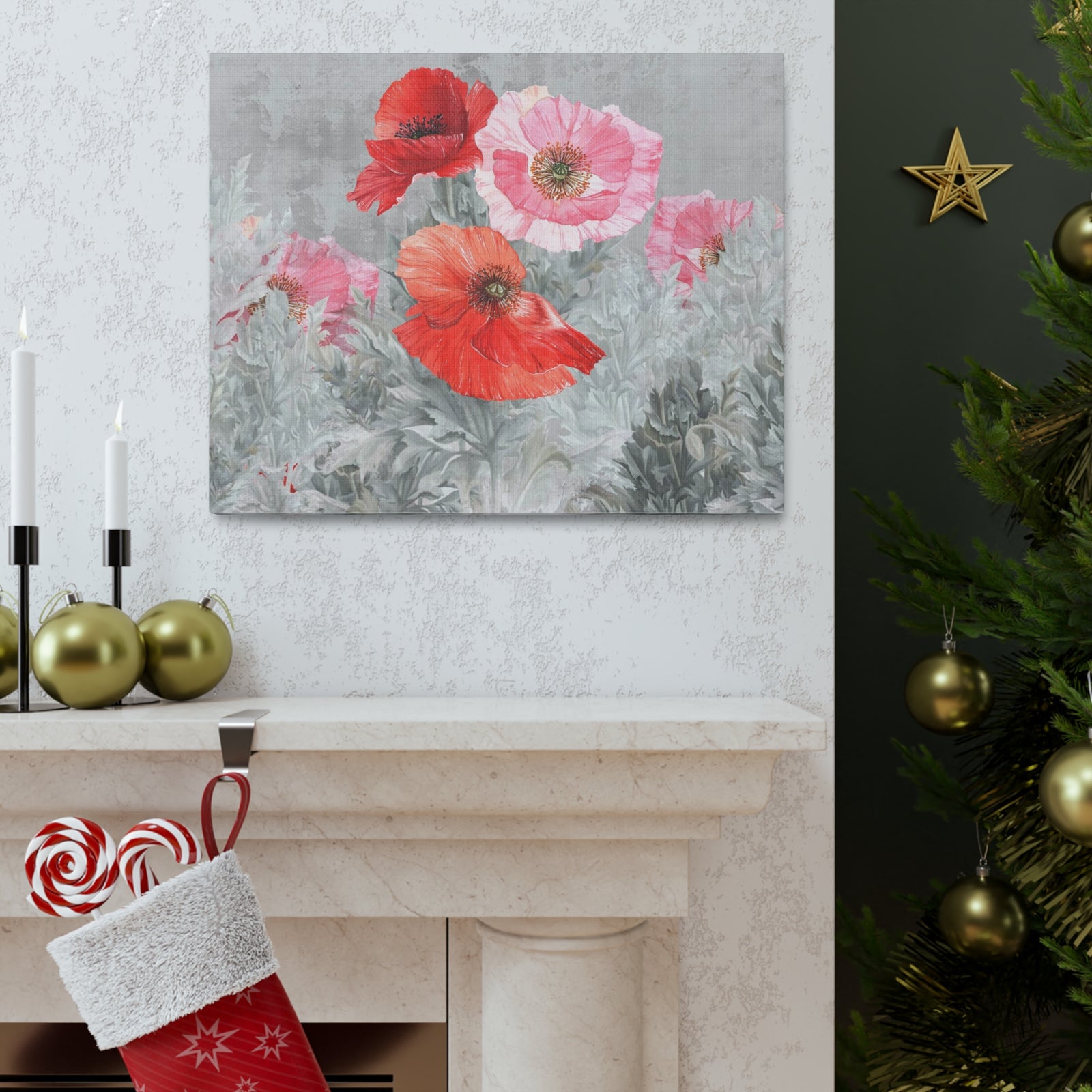 Poppies Flowers Illustration Flower Canvas Wall Art for Home Decor Ready-to-Hang-Express Your Love Gifts