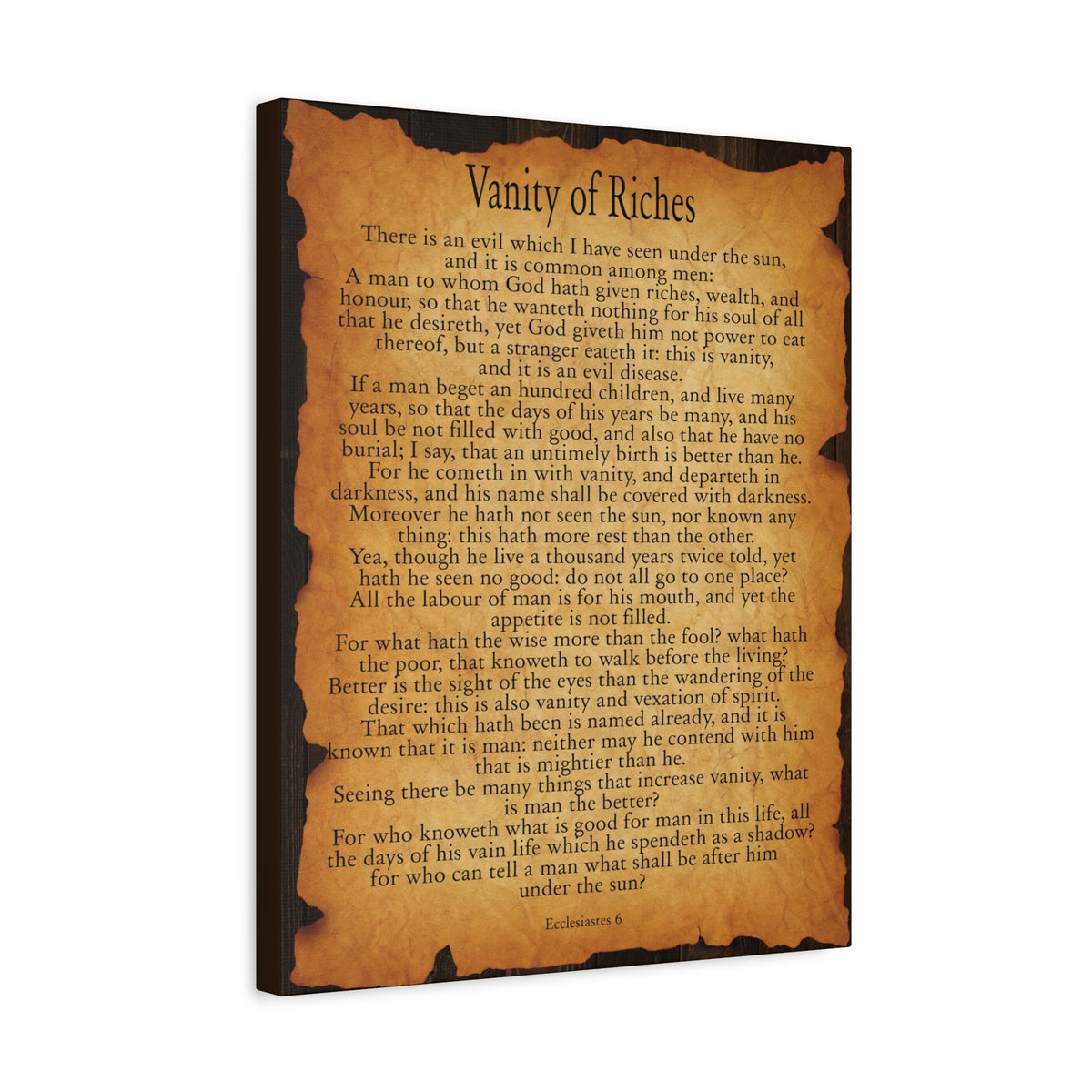 Scripture Walls Vanity of Riches Ecclesiastes 6 Gold Brown Bible Verse Canvas Christian Wall Art Ready to Hang-Express Your Love Gifts