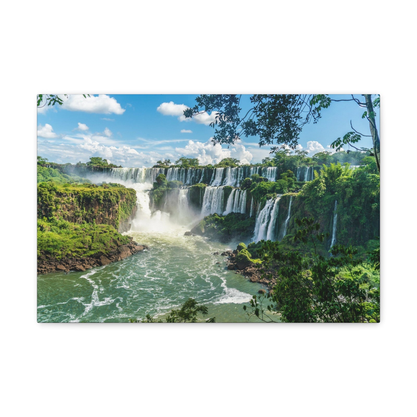 Green Jungle Cascading Waterfall Nature Wilderness Photography Canvas Wall Art for Home Decor Ready-to-Hang-Express Your Love Gifts