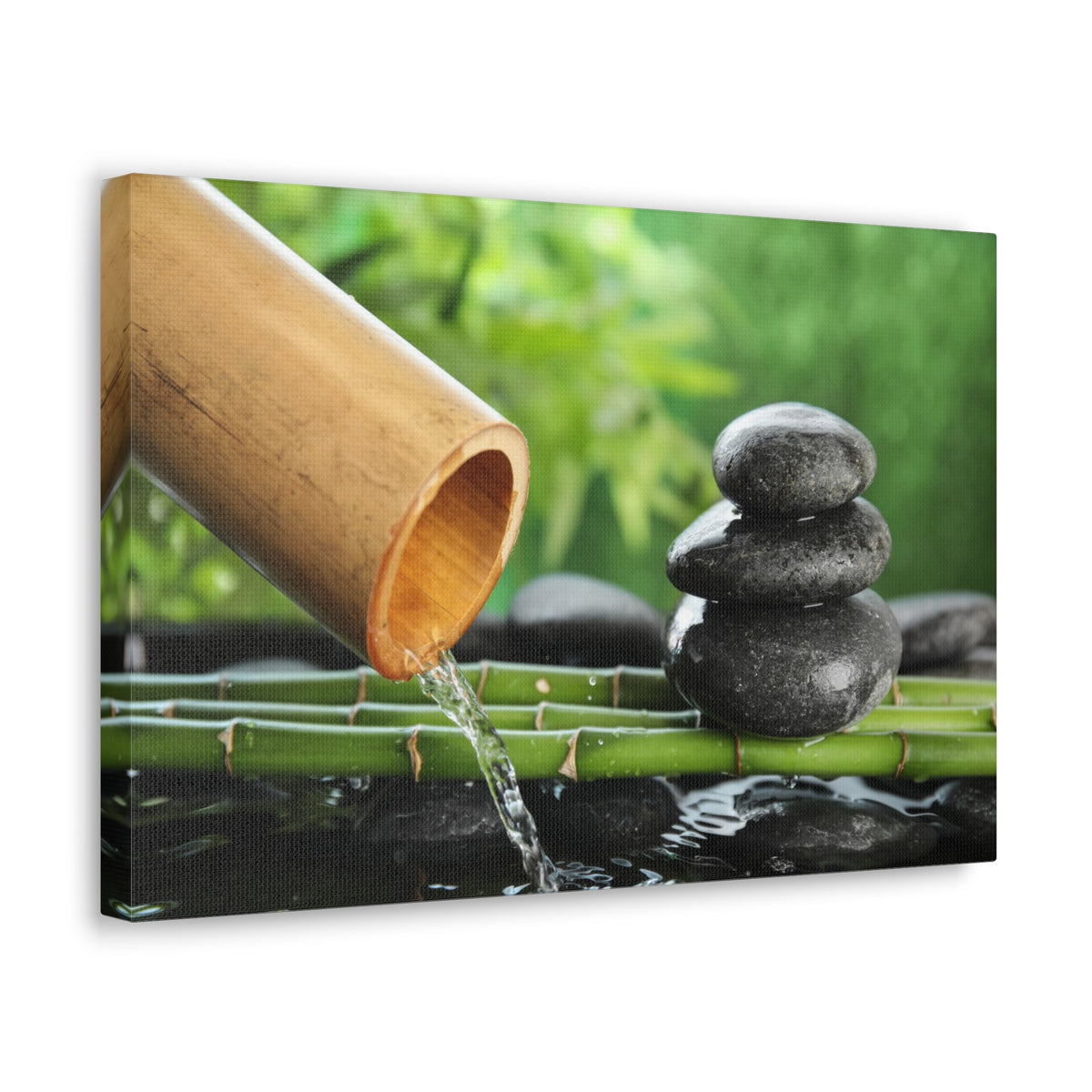 Traditional Bamboo Fountain Forest Floral Nature Photography Canvas Wall Art for Home Decor Ready-to-Hang-Express Your Love Gifts
