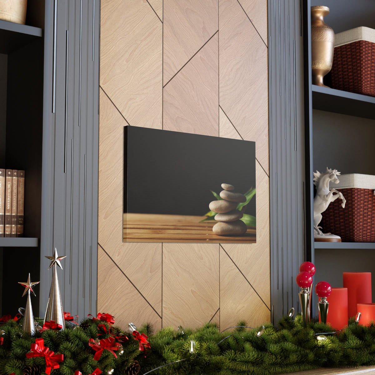 Stones Bamboo Background Forest Floral Nature Photography Canvas Wall Art for Home Decor Ready-to-Hang-Express Your Love Gifts