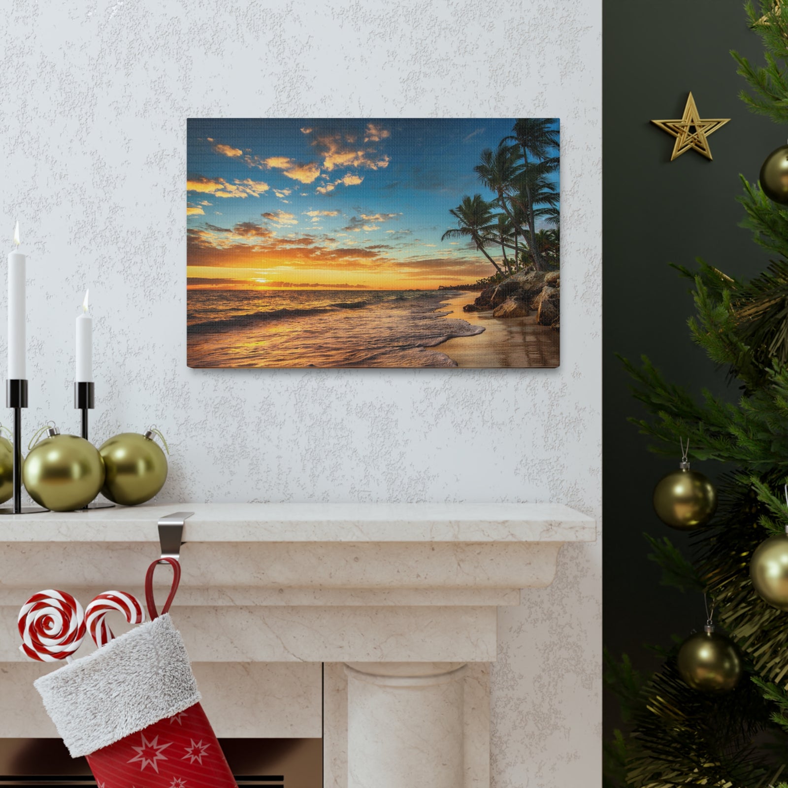 Tropical Island Beach Sunrise Ocean Canvas Wall Art for Home Decor Ready-to-Hang-Express Your Love Gifts