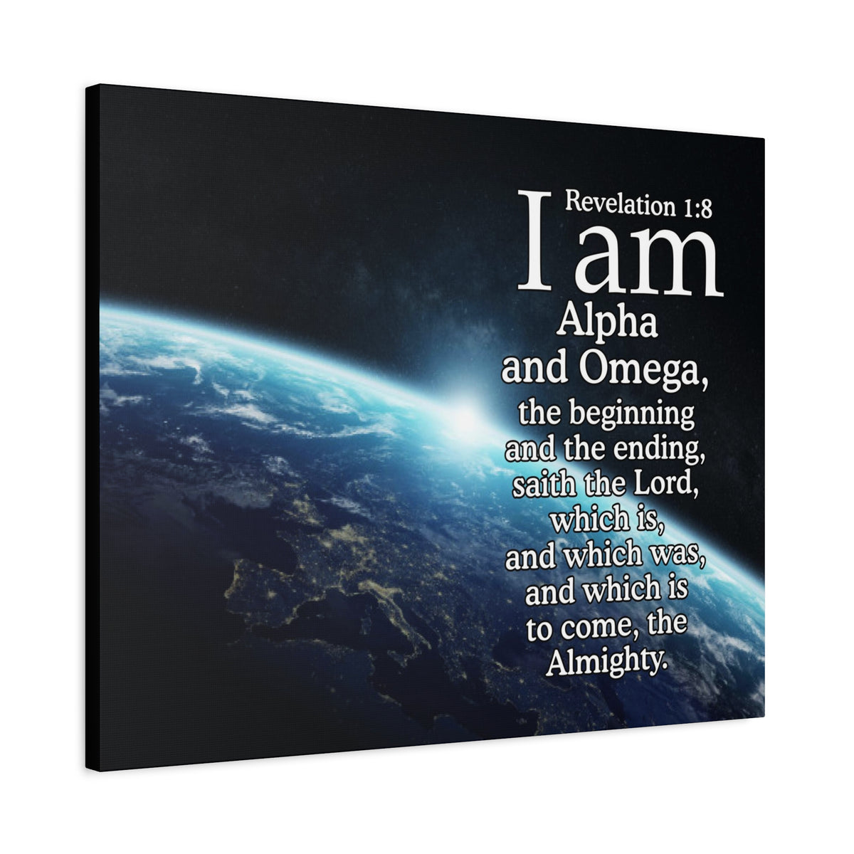Scripture Canvas Revelation 1:8 Alpha ansd Omega Christian Wall Art Bible Verse Print Ready to Hang-Express Your Love Gifts