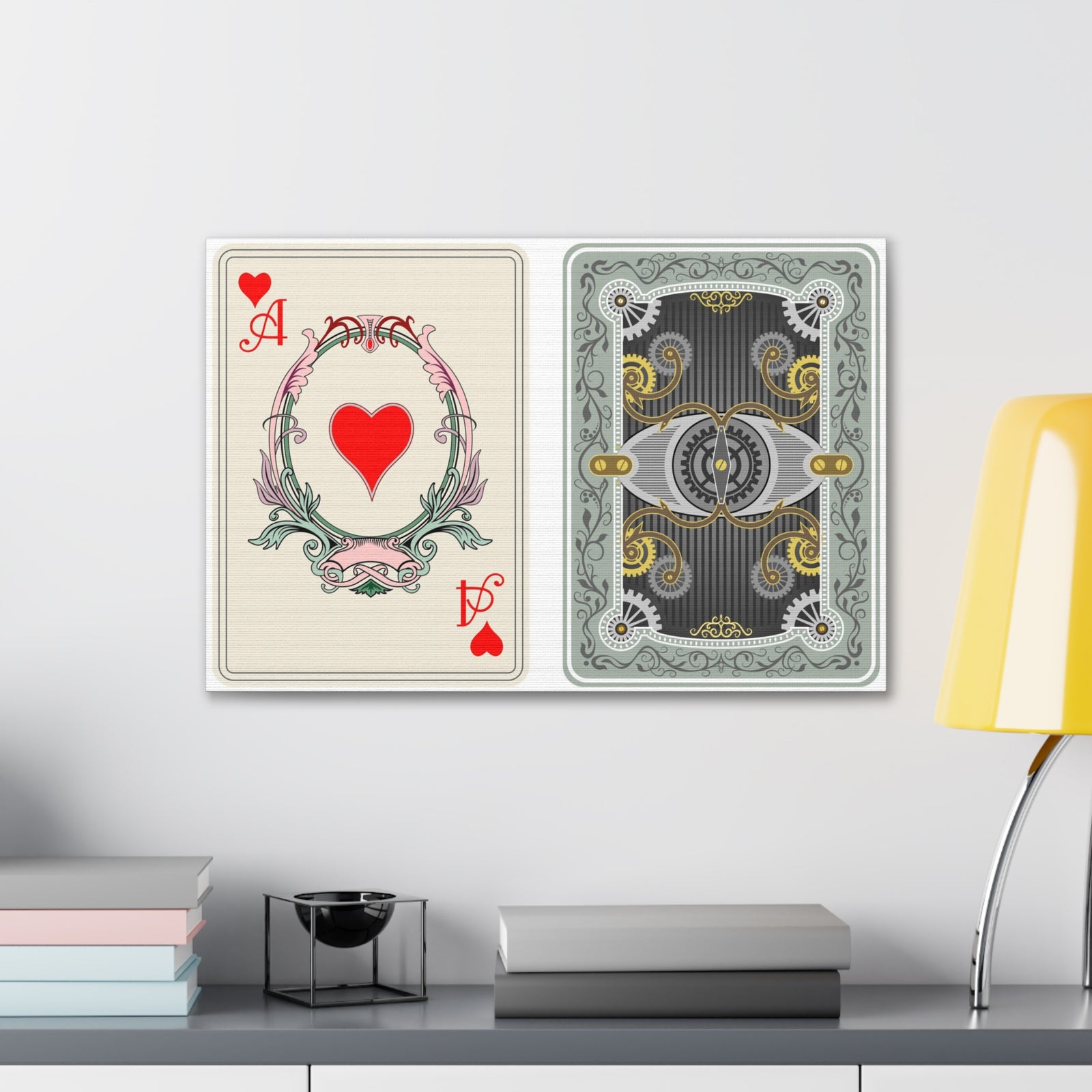Steampunk Style Ace Of Hearts Playing Card Canvas Wall Art for Home Decor Ready-to-Hang-Express Your Love Gifts