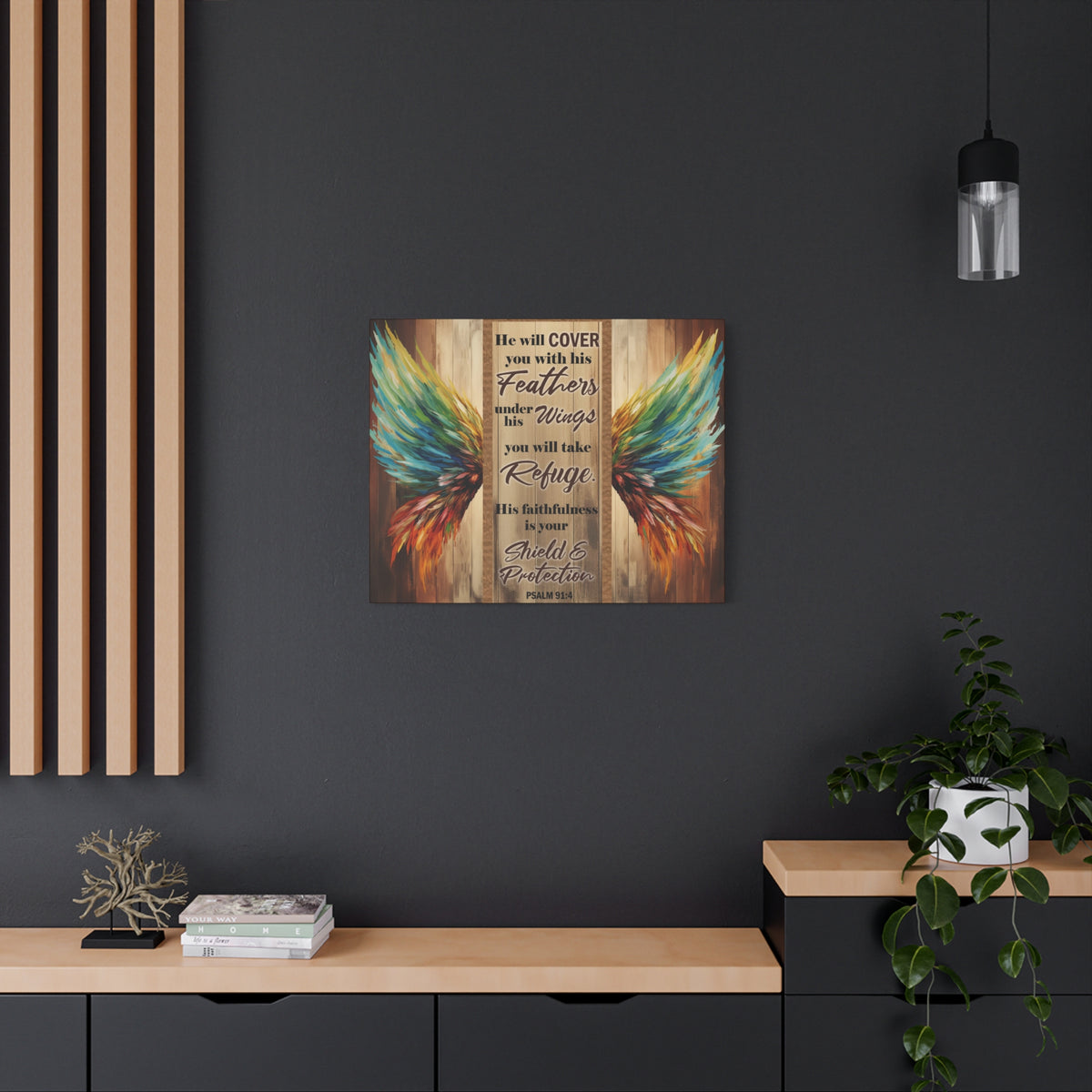 Scripture Walls Shield and Protection Psalm 91:4 Christian Wall Art Print Ready to Hang Unframed-Express Your Love Gifts