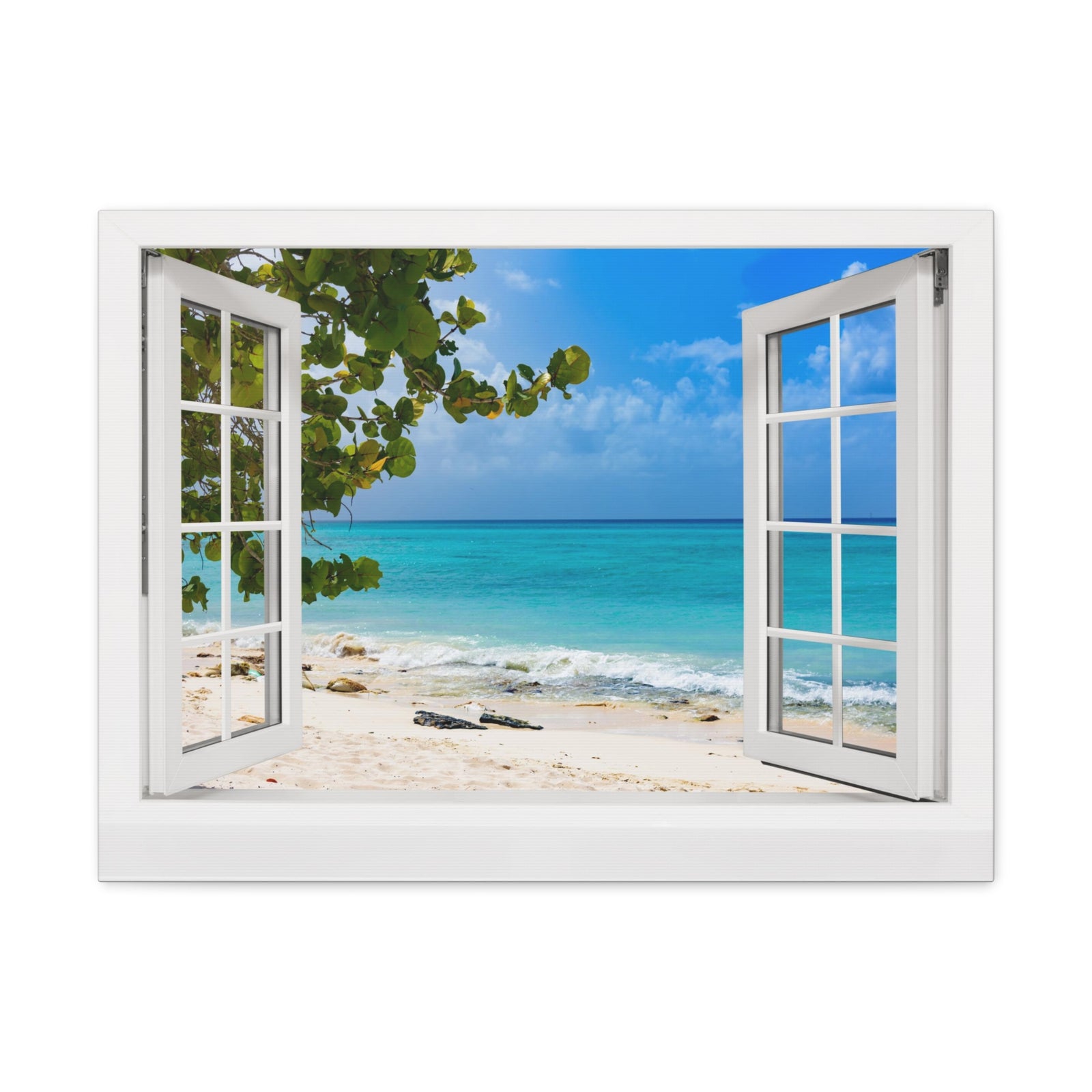 Canvas Print Wall Art Window Beach View Nature Photography Realism Scenic Landscape Colorful Multicolor for Home Decor Ready to Hang-Express Your Love Gifts