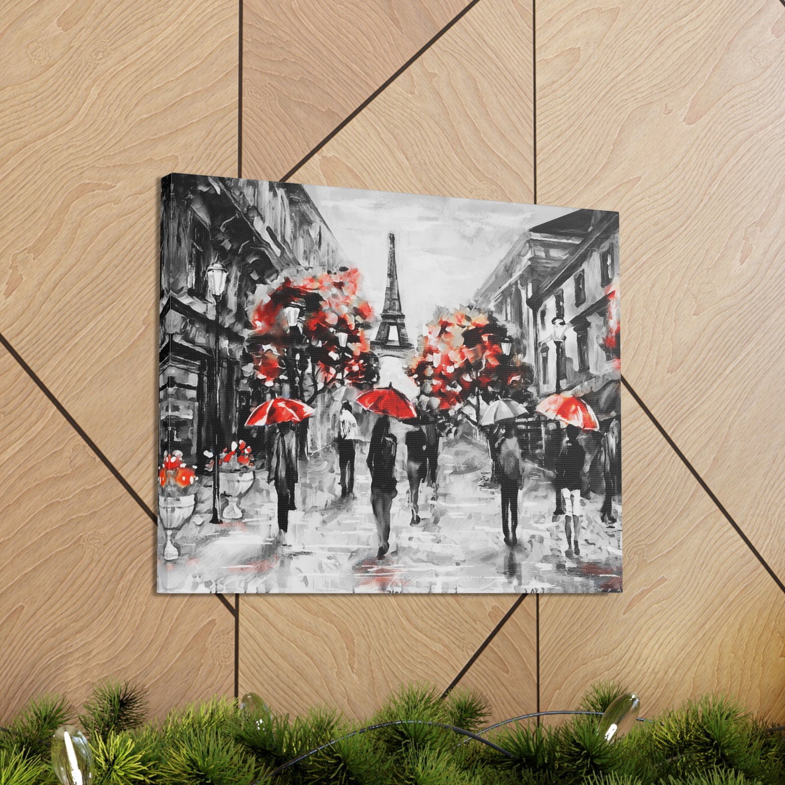 Eiffel Tower Street View Umbrella Paris France Canvas Artwork High-Quality Breathtaking French City for Home Decor Ready to Hang-Express Your Love Gifts