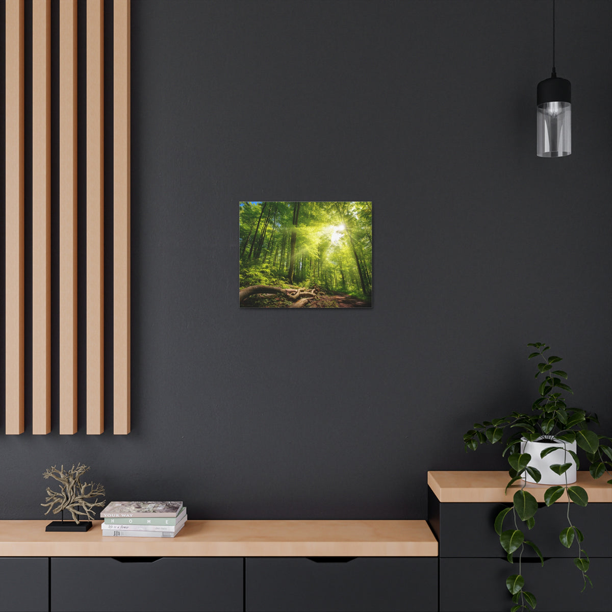 Sunlight Forest Green Nature Wilderness Photography Canvas Wall Art for Home Decor Ready-to-Hang-Express Your Love Gifts