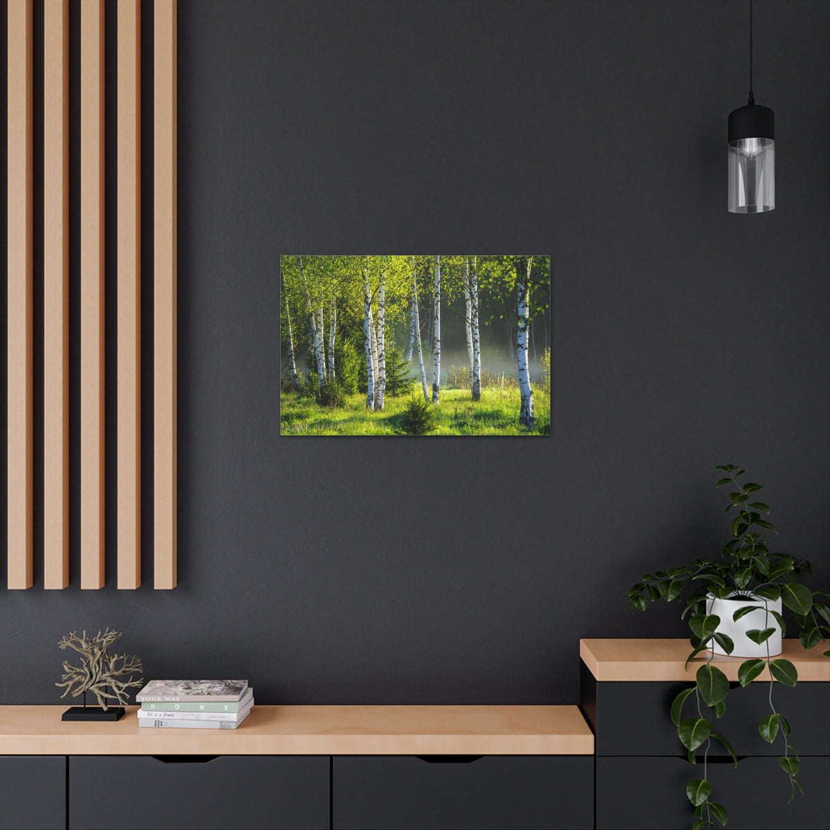 White Birch Trees in Green Forest Nature Wilderness Photography Canvas Wall Art for Home Decor Ready-to-Hang-Express Your Love Gifts