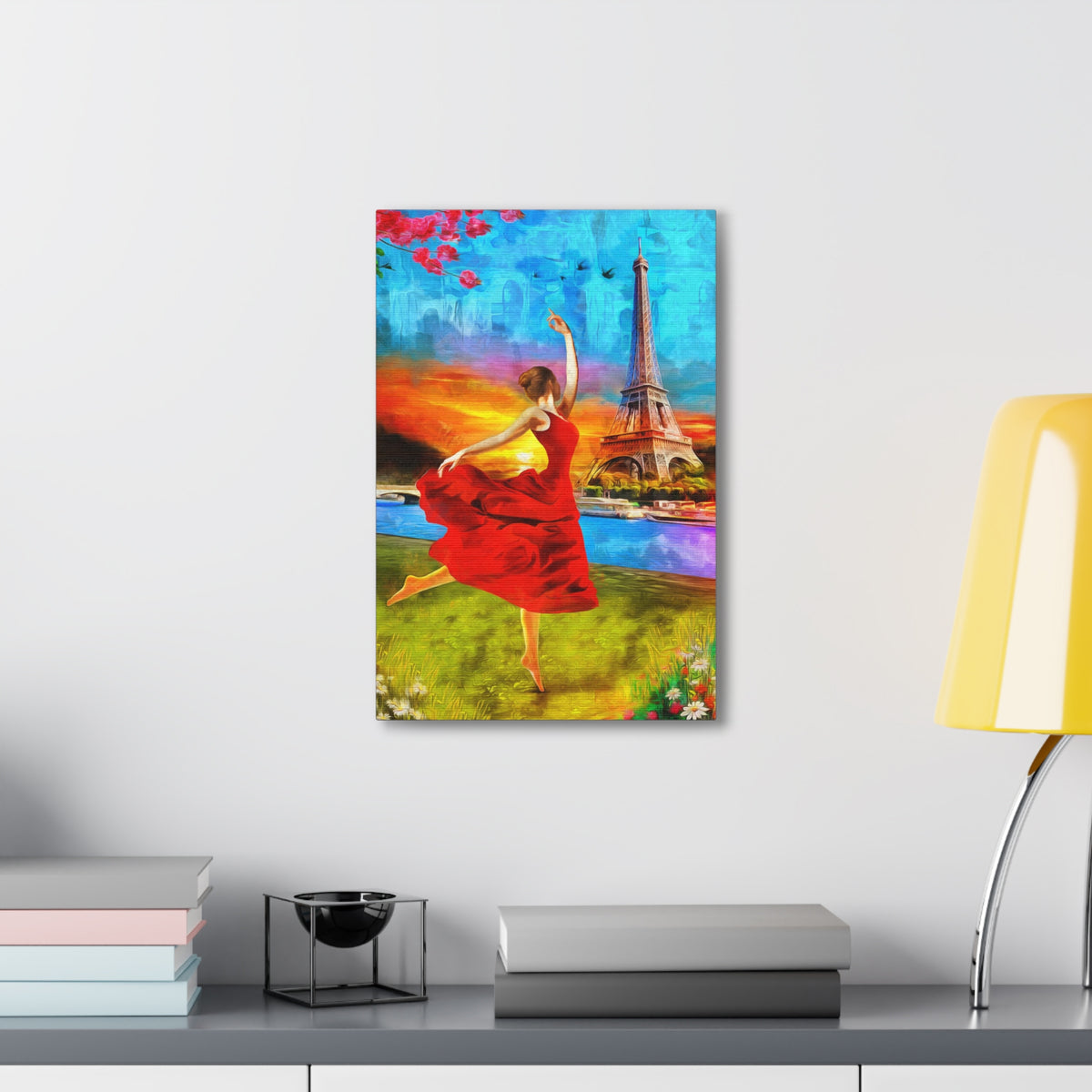 Eiffel Tower Red Dress Paris France Canvas Artwork High-Quality Breathtaking French City for Home Decor Ready to Hang-Express Your Love Gifts