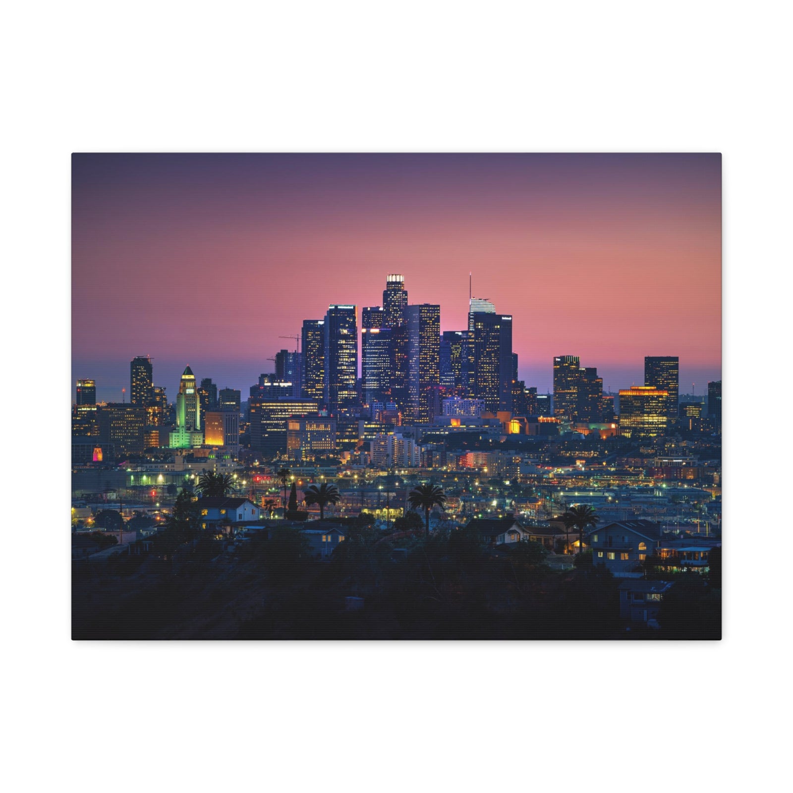 Los Angeles Night Skyline Canvas Artwork High-Quality Breathtaking Stunning Cityscape for Home Decor Ready to Hang-Express Your Love Gifts