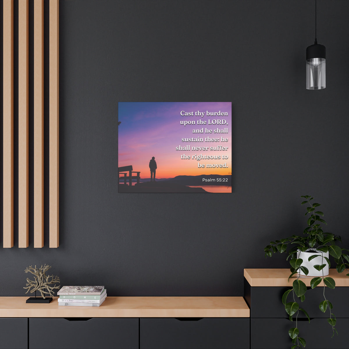 Scripture Canvas The Righteous Psalm 55:22 Christian Wall Art Bible Verse Print Ready to Hang-Express Your Love Gifts