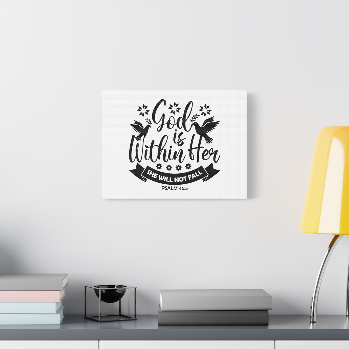 Scripture Canvas God Is Within Her Psalm 46:5 Bird Christian Wall Art Bible Verse Print Ready to Hang-Express Your Love Gifts