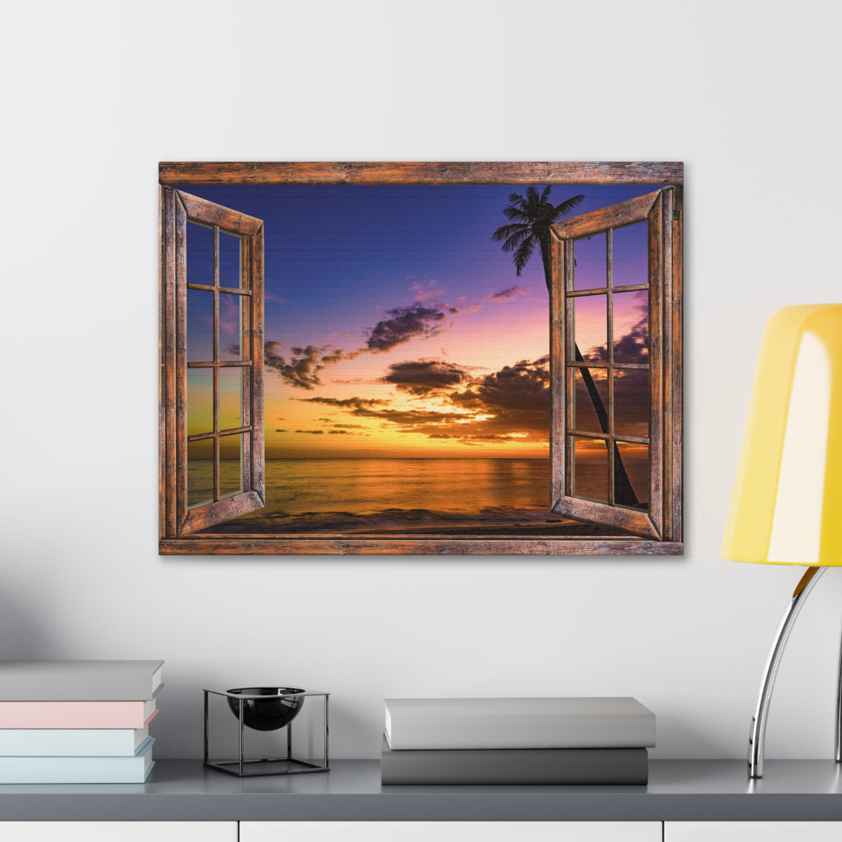 Canvas Print Wall Art Window Sunset Sea Nature Photography Realism Scenic Landscape Colorful Multicolor for Home Decor Ready to Hang-Express Your Love Gifts
