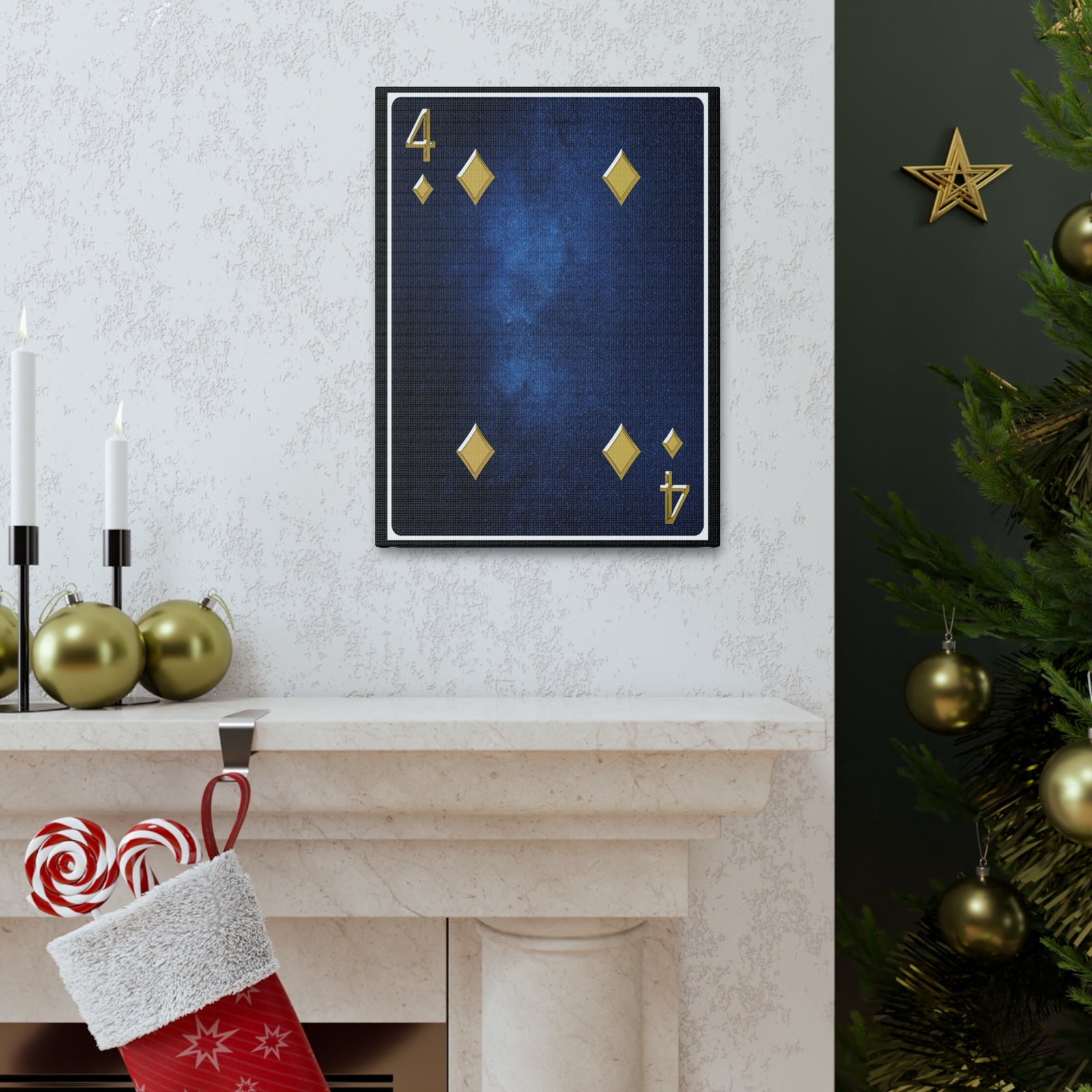 Four Of Diamonds Space Background Playing Card Canvas Wall Art for Home Decor Ready-to-Hang-Express Your Love Gifts