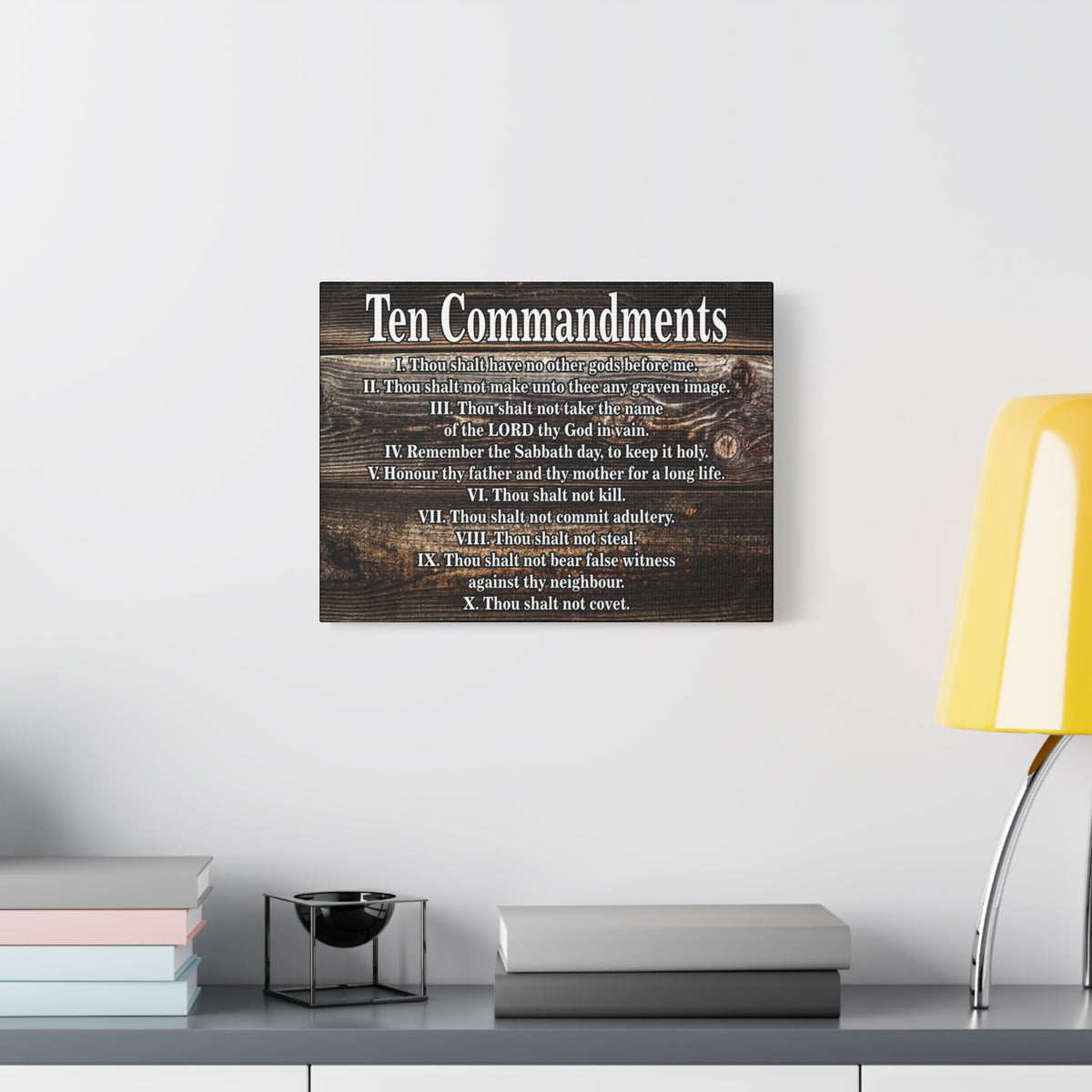 Scripture Canvas Ten Commandments Wood Brown Christian Wall Art Print Ready to Hang-Express Your Love Gifts