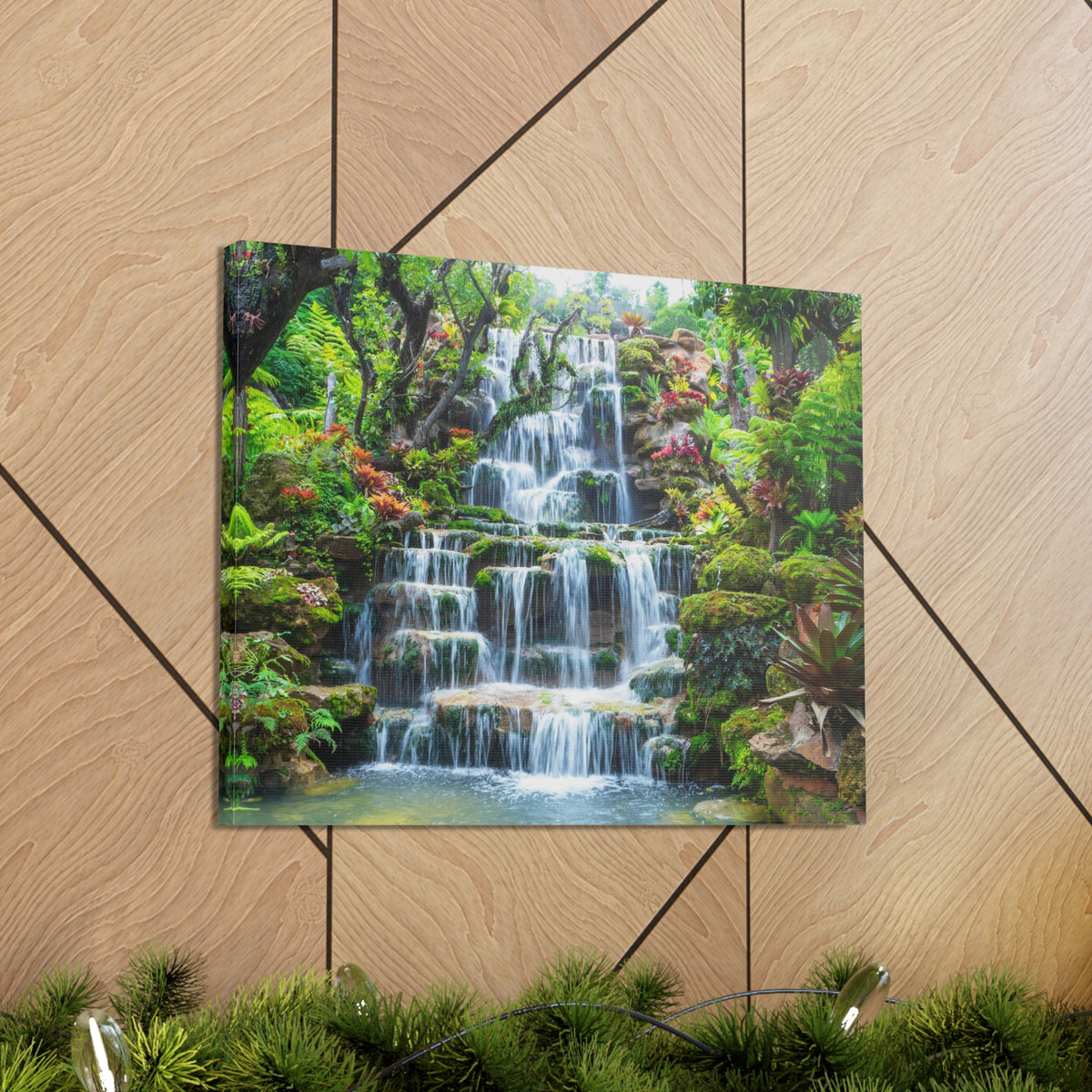 Waterfall w Maple Trees Kyoto Garden Canvas Wall Art for Home Decor Ready-to-Hang-Express Your Love Gifts
