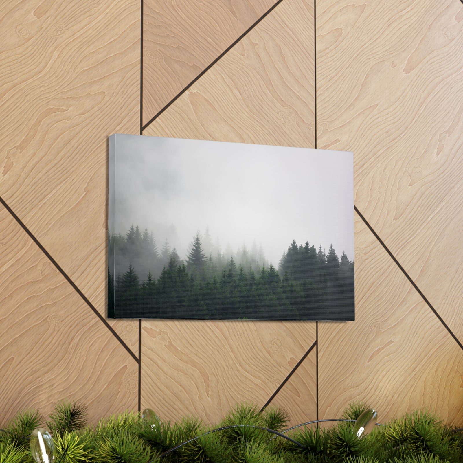 Foggy Dark Forest Nature Wilderness Photography Canvas Wall Art for Home Decor Ready-to-Hang-Express Your Love Gifts