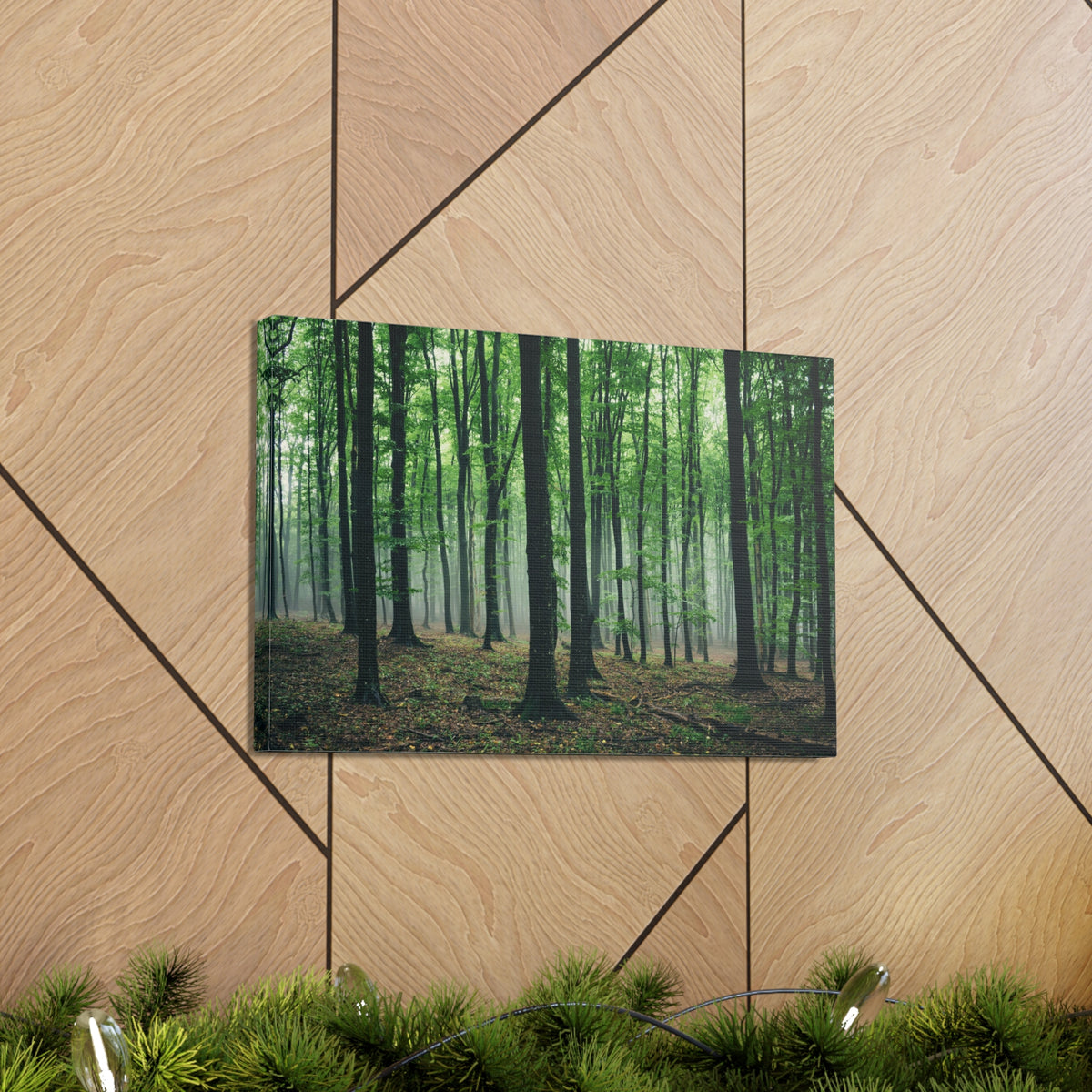 Misty Green Pine Tree Forest Nature Wilderness Photography Canvas Wall Art for Home Decor Ready-to-Hang-Express Your Love Gifts