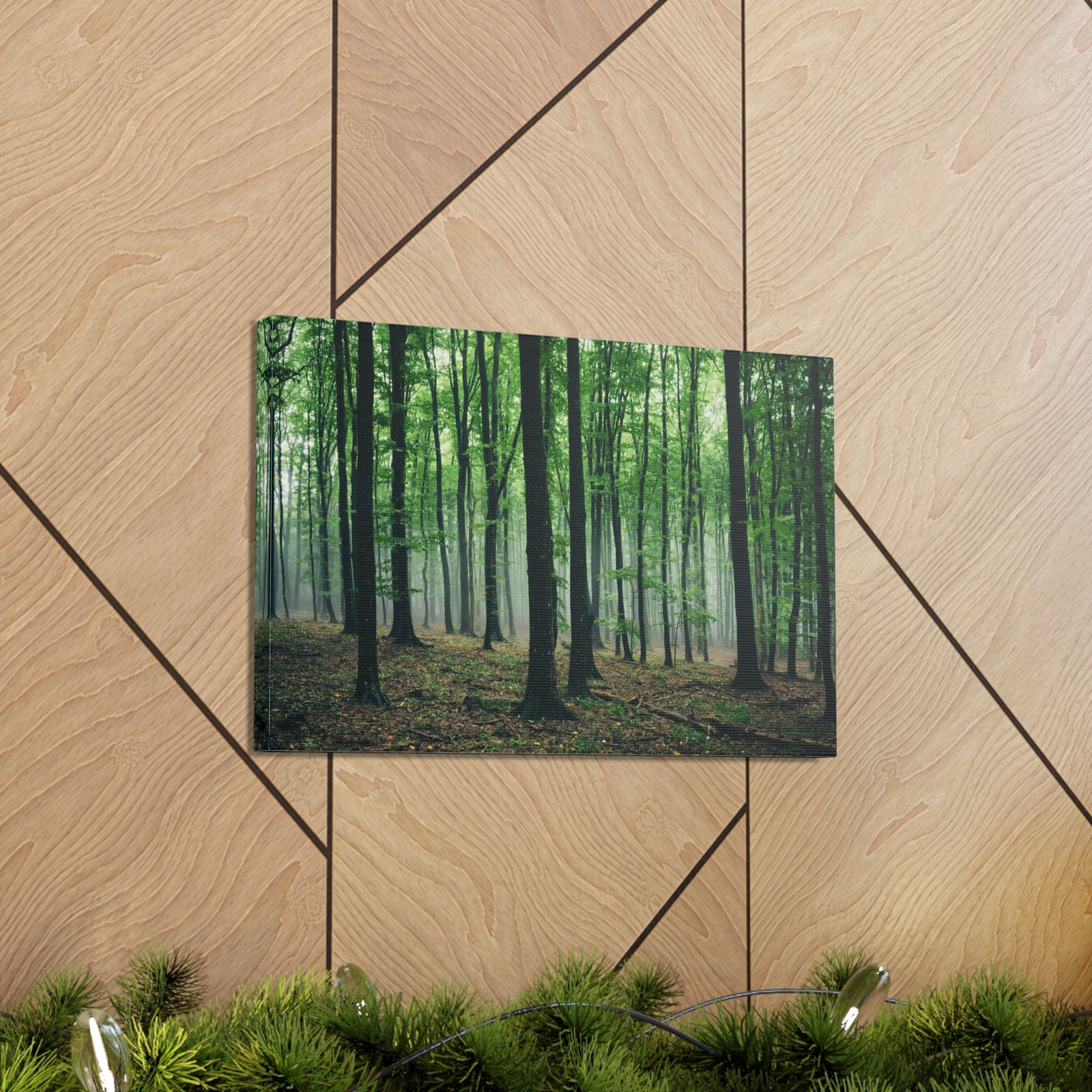 Misty Green Pine Tree Forest Nature Wilderness Photography Canvas Wall Art for Home Decor Ready-to-Hang-Express Your Love Gifts