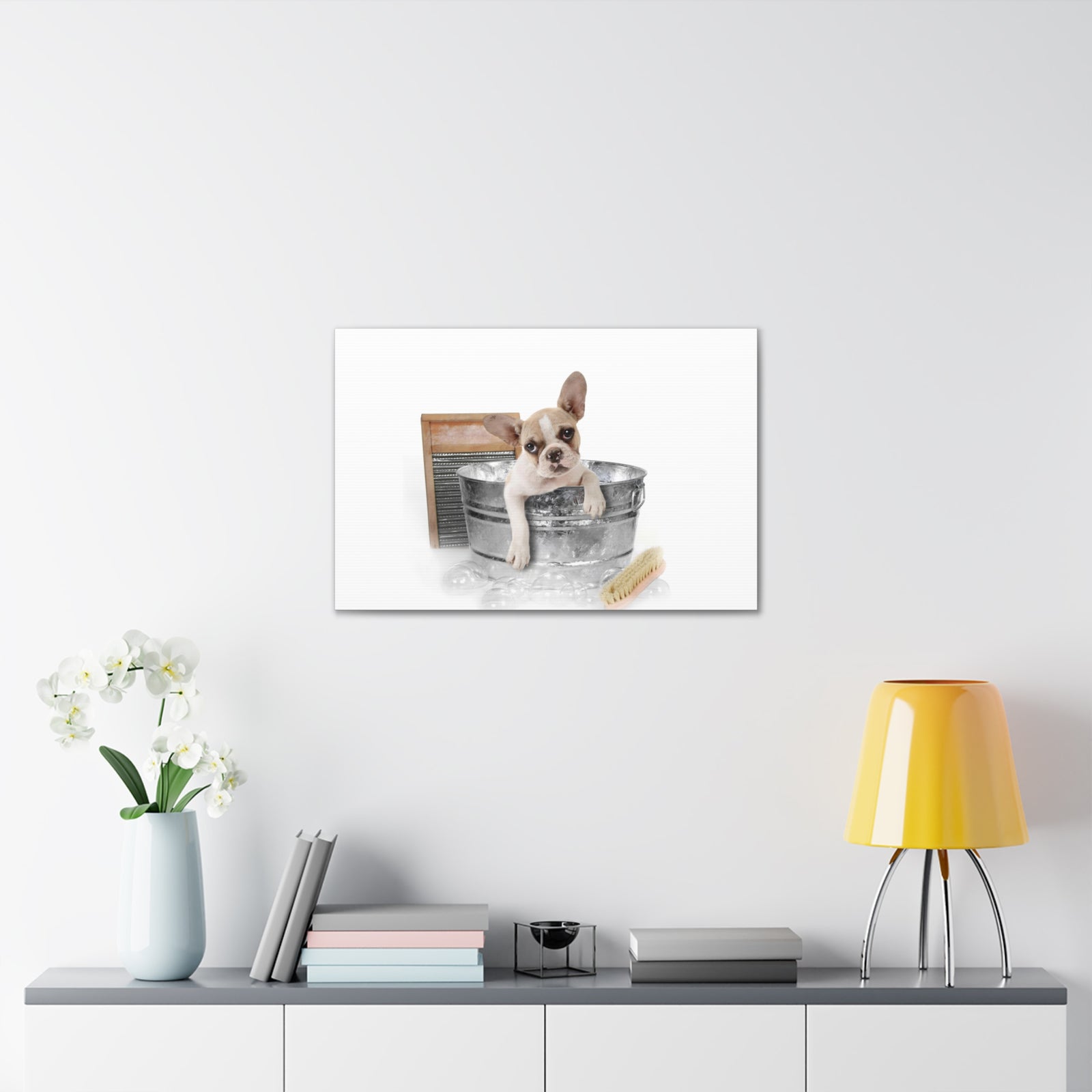 Cute French Bulldog Bath Canvas Wall Art for Home Decor Ready-to-Hang-Express Your Love Gifts