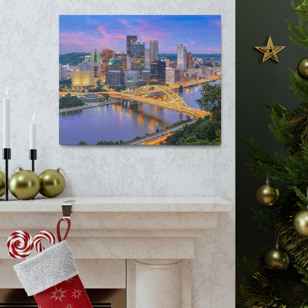 Pittsburgh Night Skyline Canvas Artwork High-Quality Breathtaking Stunning Cityscape for Home Decor Ready to Hang-Express Your Love Gifts