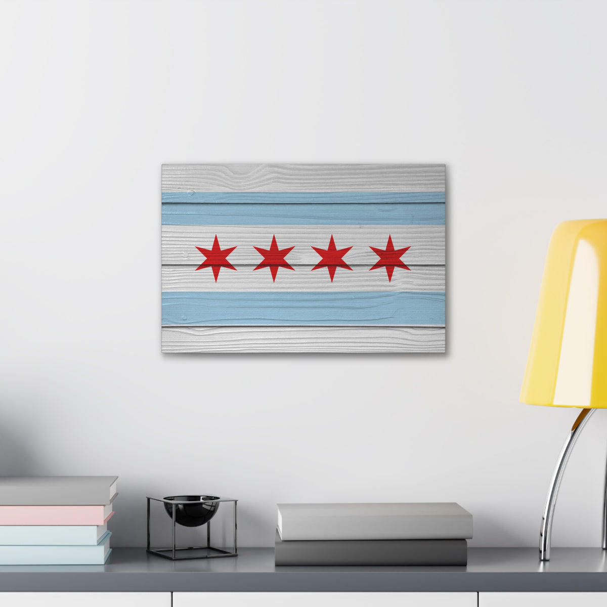 Wooden Chicago Flag Handpainted Art Canvas Wall Art for Home Decor Ready-to-Hang-Express Your Love Gifts